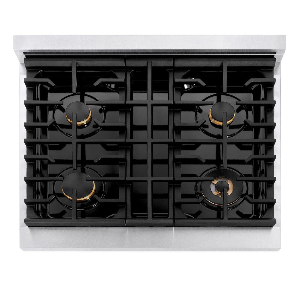 ZLINE Autograph Edition 30-inch 4.2 cu. ft. Dual Fuel Range - 4 Burner Gas Cooktop & Electric Convection Oven - Satin Stainless Steel with Matte Black Accents (SDRSZ 30 MB) - Perfect for Modern Kitchens & Professional Cooking