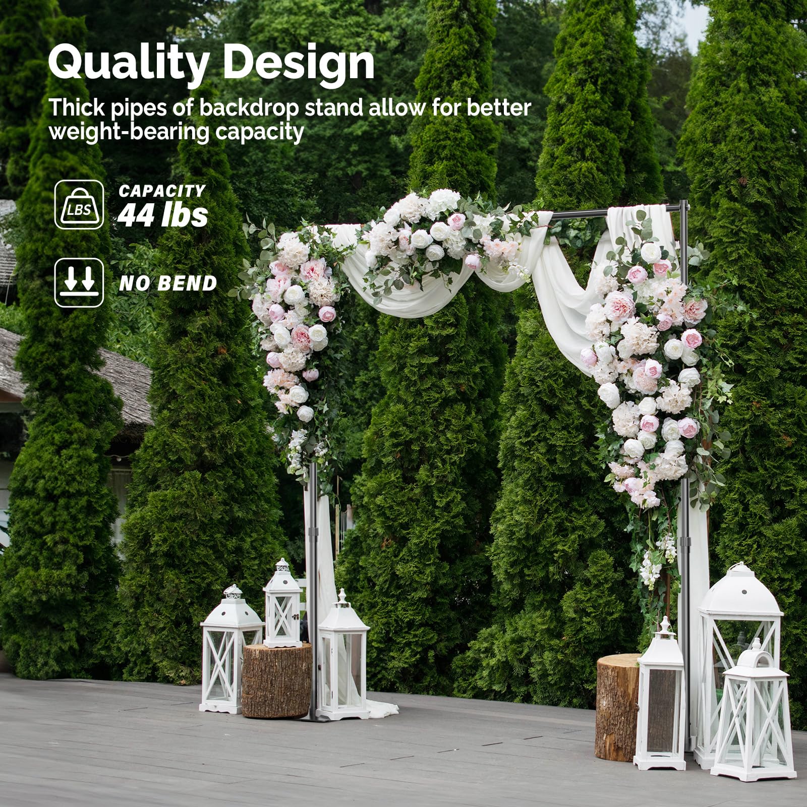 Heavy Duty 8x10 ft Adjustable Photo Backdrop Stand Kit with Steel Base - Professional Photography Backdrop Stand for Studio, Wedding, Birthday Party, Video Shoot - Durable & Portable for Indoor/Outdoor Use (Black)