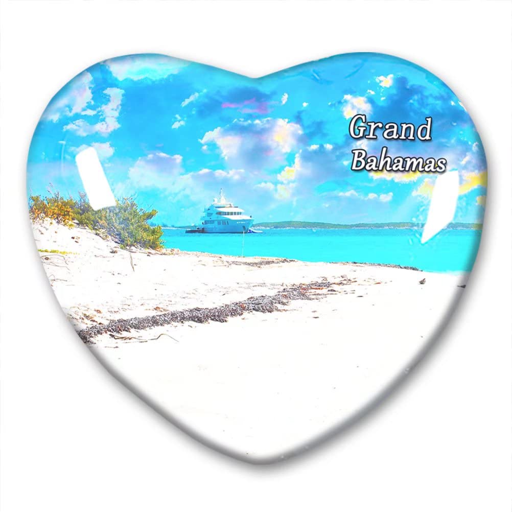 Bahamas Grand Fridge Magnet Set - Heart-Shaped Crystal Glass Refrigerator Magnets for Travel Souvenirs & Home Decor - Perfect for Beach House, Vacation Memories & Gift Giving