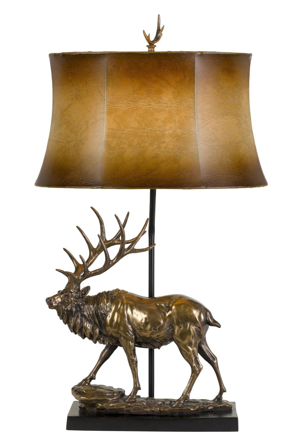 150W 3-Way Dimming Deer Resin Table Lamp with Faux Leather Shade - Elegant Home Office & Bedroom Lighting Decor for Living Room, Study, or Gift