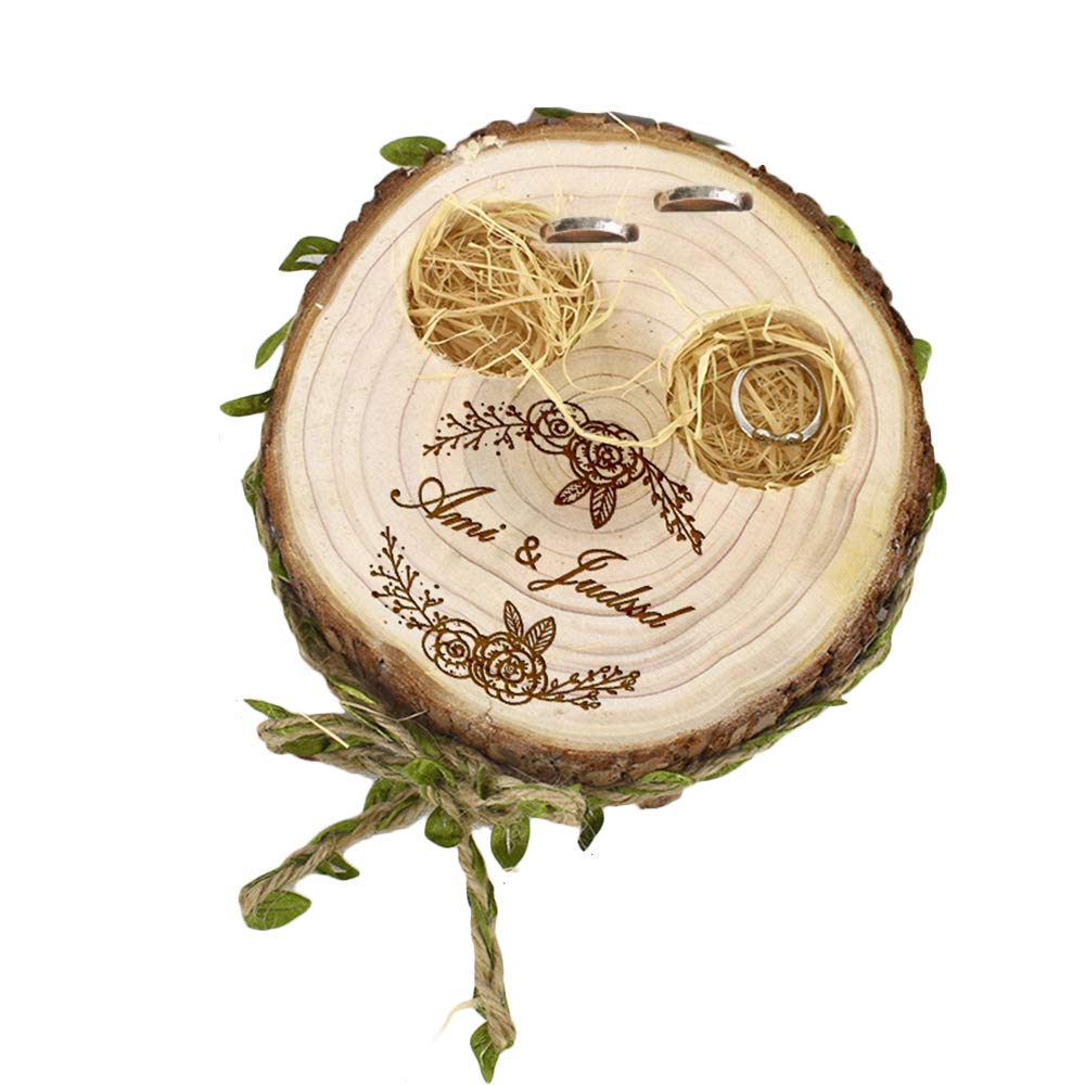 Personalized Wooden Ring Box for Wedding - Custom Engraved Rustic Ring Bearer Box with Nature Forest Design - Perfect Wedding Ring Holder & Engagement Gift for Couples - Ideal for Ceremonies, Proposals & Anniversary Celebrations