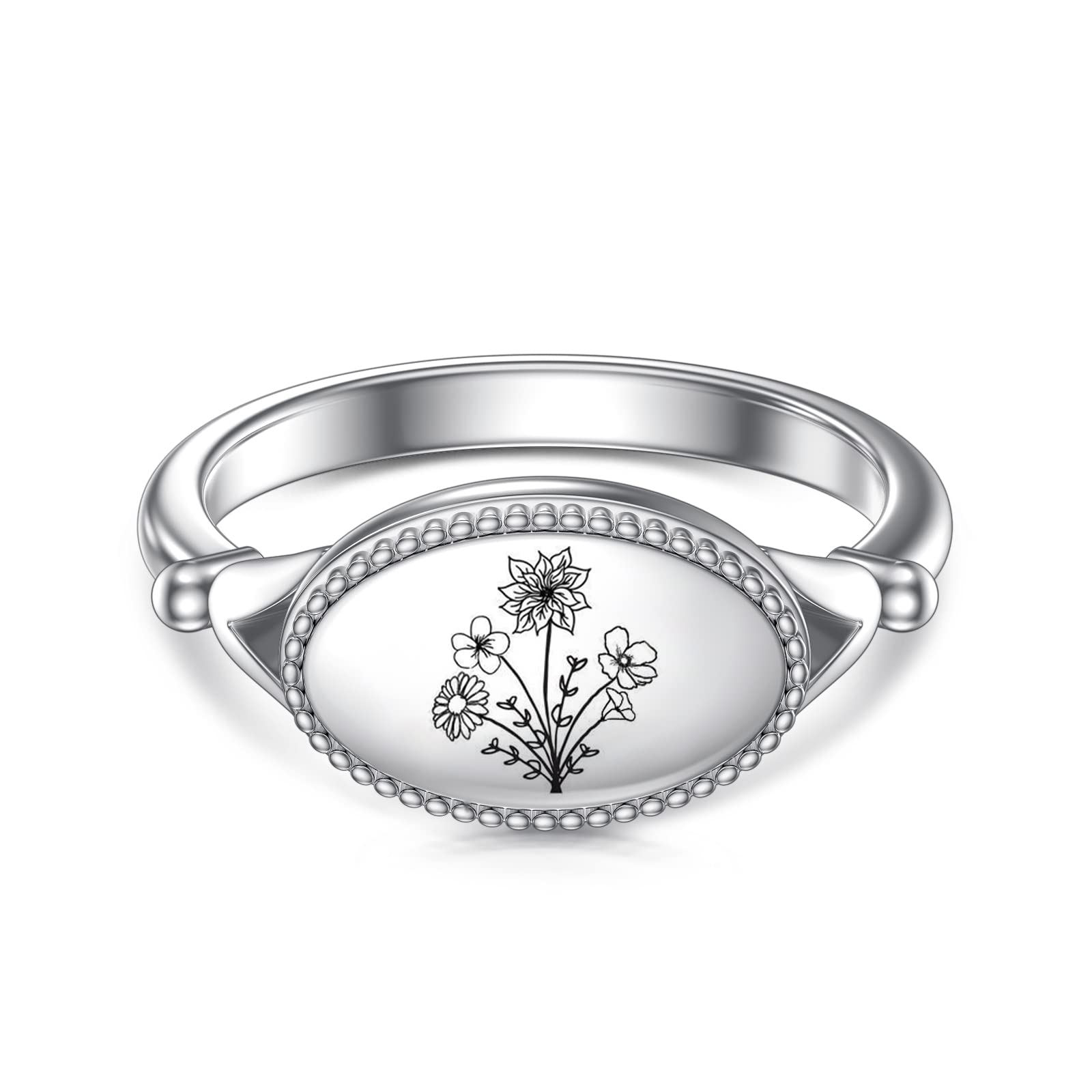 SIMONLY Personalized Birth Month Flower Ring for Women & Men - 925 Sterling Silver Mother's Day & Birthday Gift - Perfect for Anniversary, Valentine's Day & Special Occasions