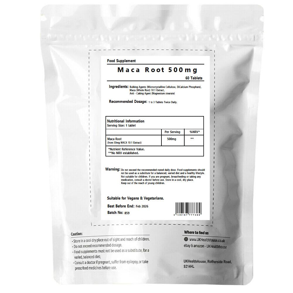 Premium Maca Root Extract 500mg - 60 Vegan Tablets for Men & Women - High Strength Peruvian Maca Powder Supplement - Boost Energy, Libido & Endurance - Perfect for Workout, Stress Relief & Hormonal Balance