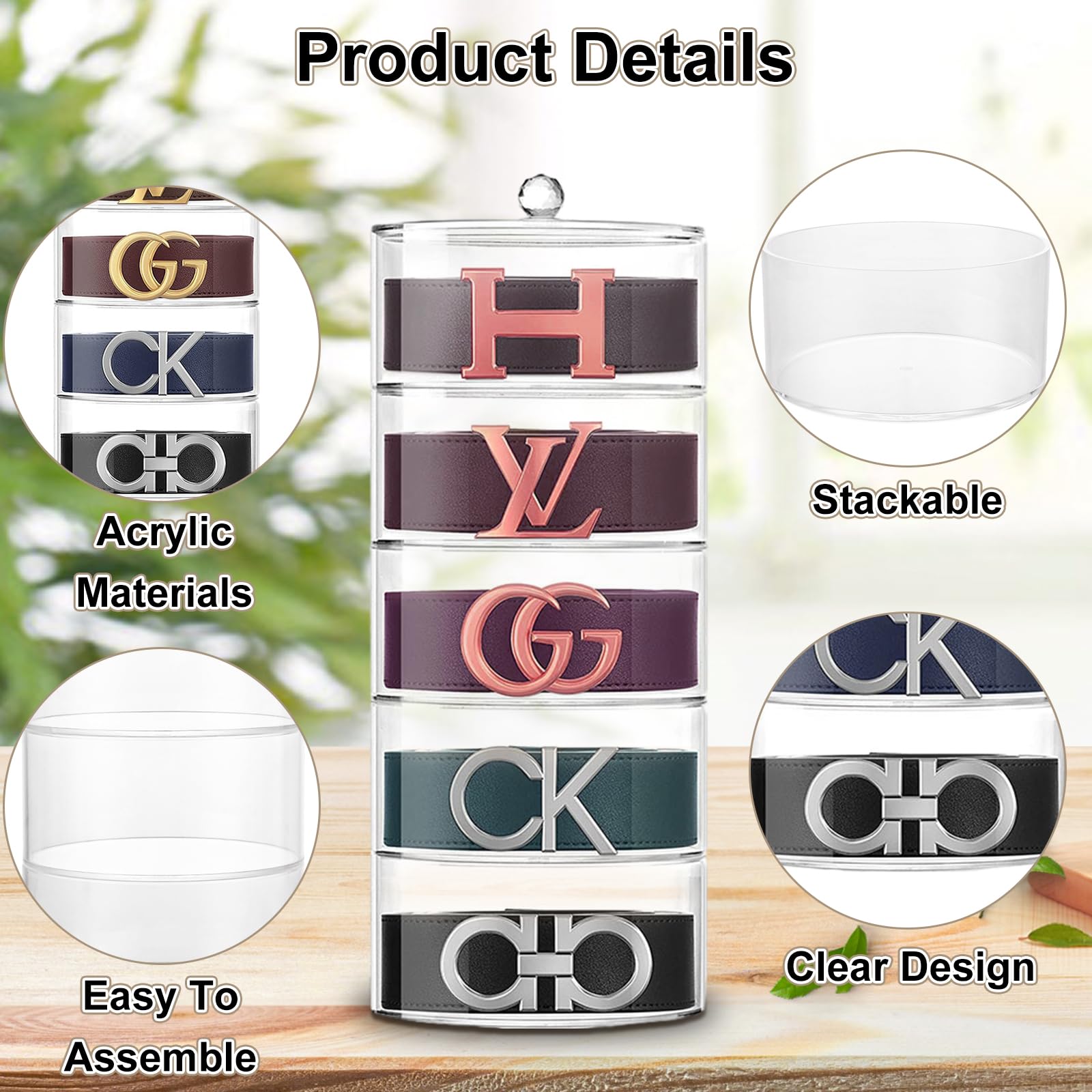QTLCOHD 5-Tier Clear Acrylic Belt Organizer - Stackable Storage Box for Belts, Watches & Accessories | Perfect for Closet, Drawer & Bedroom Organization