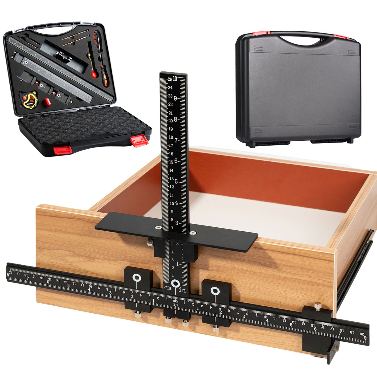 14-Piece Cabinet Hardware Jig Tool Set - Fingwerk Aluminum Alloy Drawer Handle Template Kit for Knobs, Pulls & Door Handles - Perfect for DIY Home Improvement & Cabinet Installation Projects