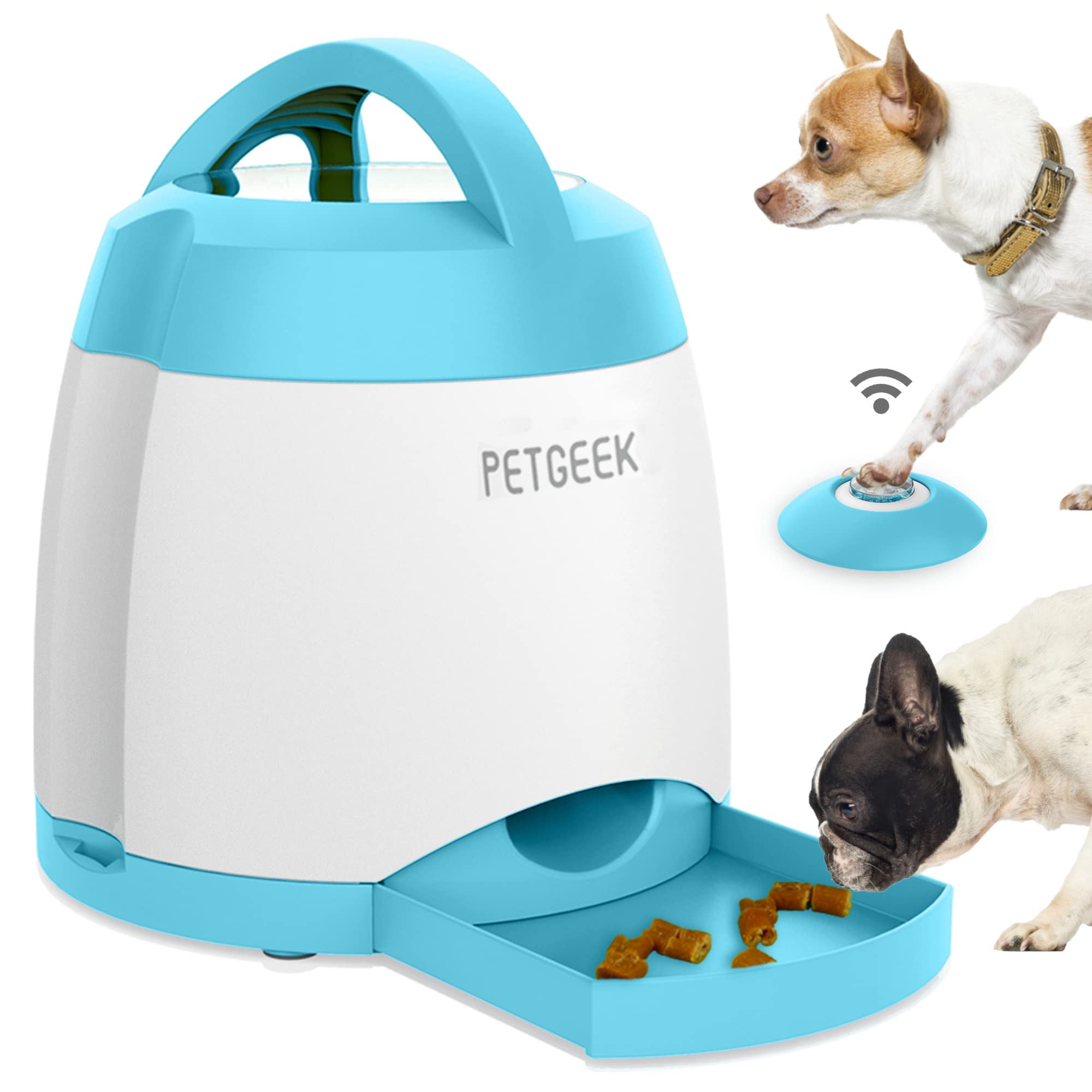 PETGEEK Automatic Treat Dispenser Dog Toy - Remote Control Interactive Puzzle Feeder with Dual Power Supply for Small Medium Large Dogs - Perfect for Indoor Training & Outdoor Playtime