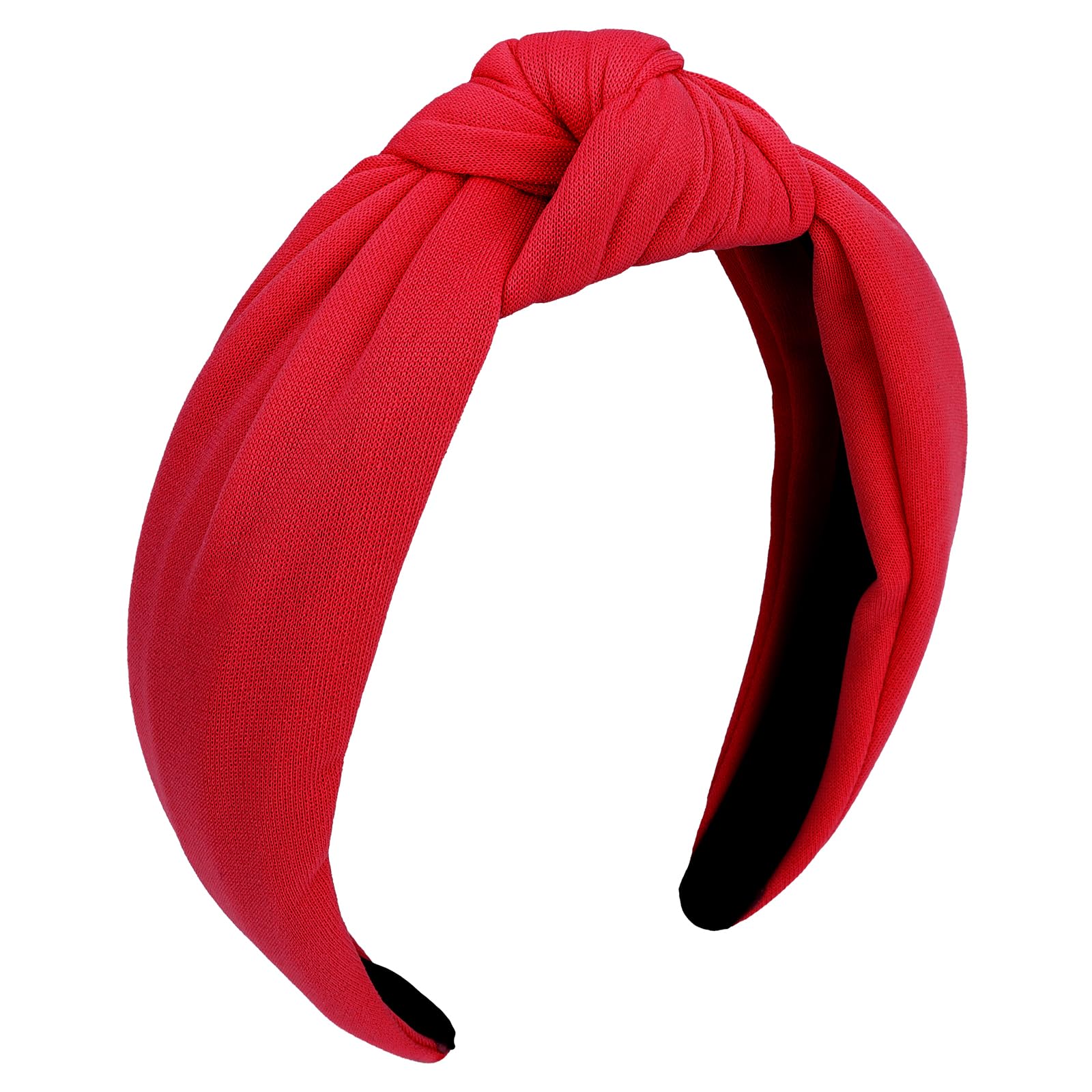 Non-Slip Knotted Headbands for Women & Girls - Wide Preppy Fashion Hairbands in Red | Comfortable Fabric Hair Accessories for Yoga, Workouts & Daily Wear | Top Knot Decorative Hair Bands for Thick & Thin Hair