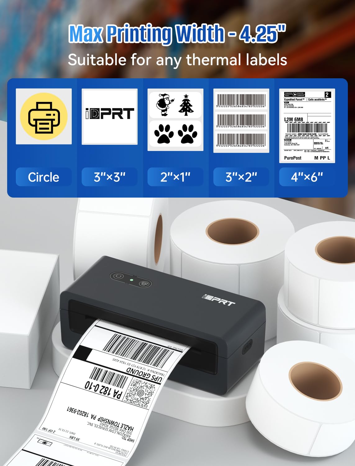 iDPRT 4x6 Bluetooth Thermal Shipping Label Printer for Small Business - Compatible with Android, iPhone, Windows, macOS - Perfect for Amazon, Shopify, eBay, Etsy & USPS Packages - Ideal for Home Office, Warehouse & E-commerce Shipping