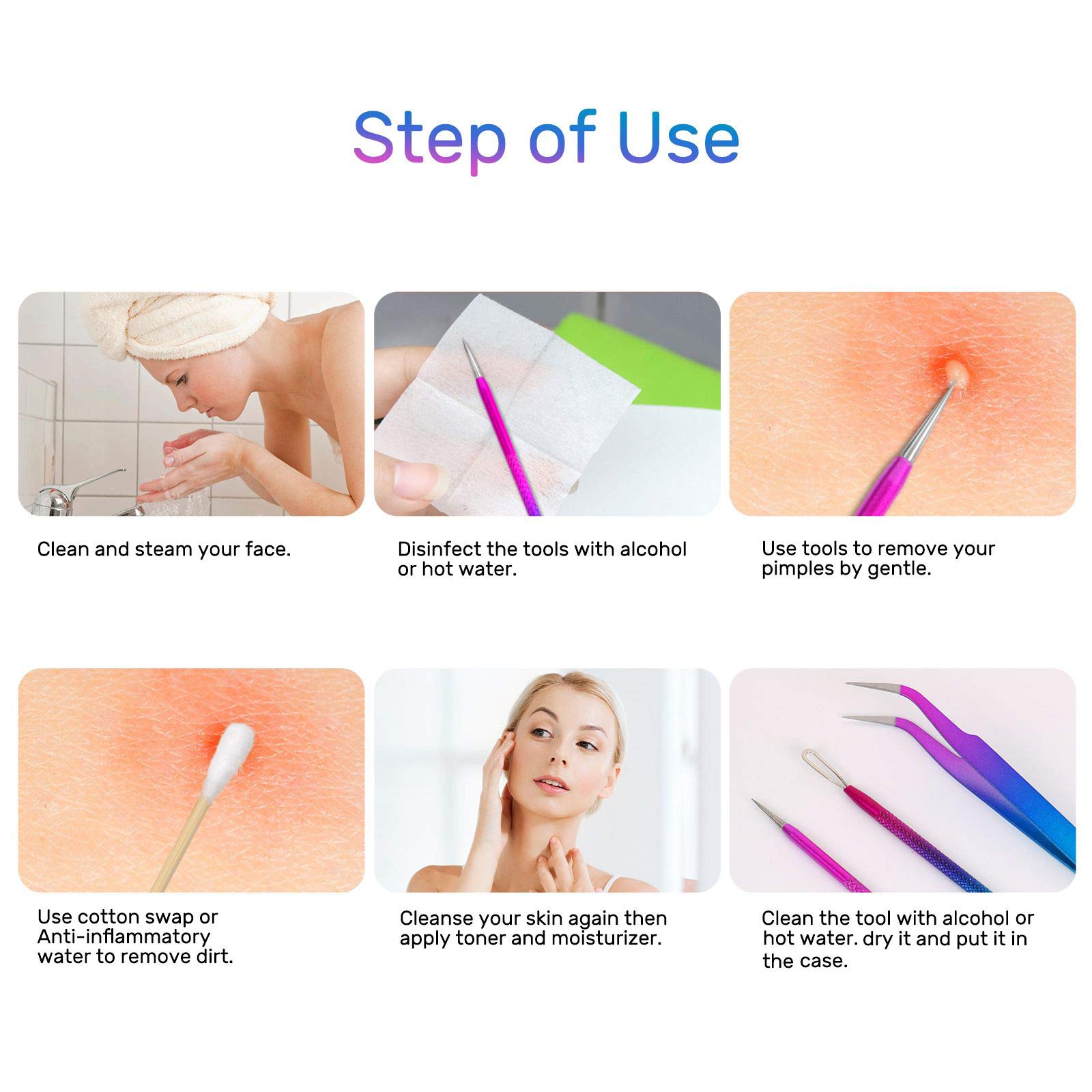Professional Blackhead & Blemish Remover Tool Kit (3 PCS) - Stainless Steel Pimple Extractor for Acne, Whiteheads, Comedones & Ingrown Hairs | Facial Cleansing & Skin Care Essential for Spa & Home Use