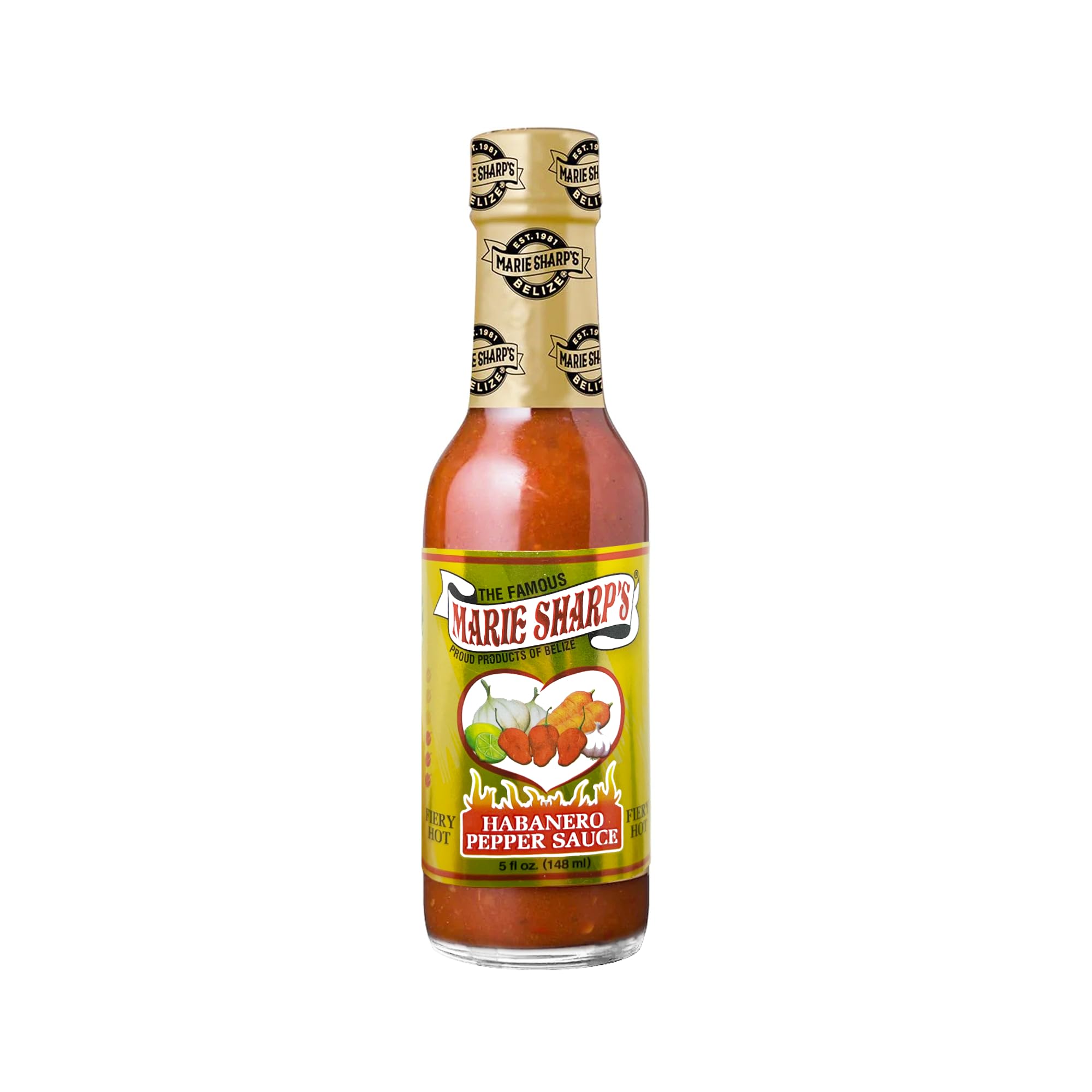 Marie Sharp's Fiery Hot Habanero Pepper Sauce - 5oz Bottle | All-Natural Belizean Hot Sauce | Perfect for Tacos, Wings & Grilling | Spicy Condiment Gift for Hot Sauce Lovers