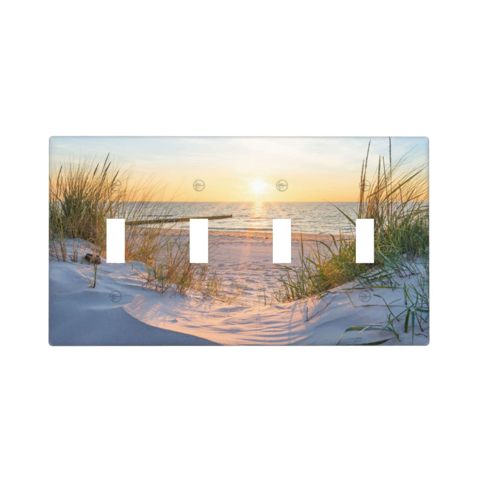4 Gang Beach Ocean Landscape Decorative Light Switch Cover - 4.50 x 8.0 Inch Wall Plate for Toggle Switches - Perfect for Coastal Home Decor, Beach Houses & Nautical Themed Rooms