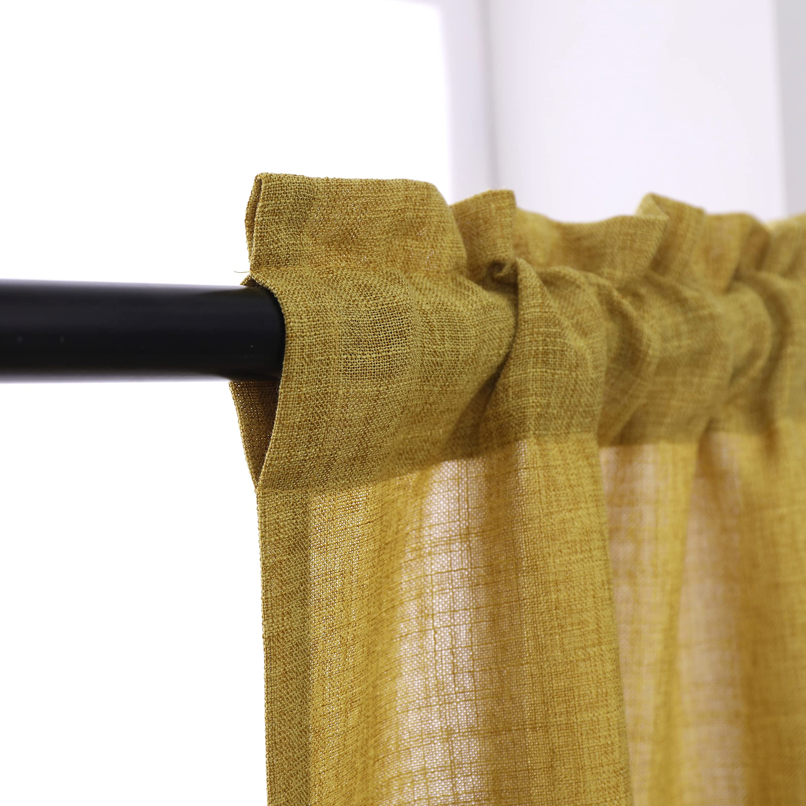 GYROHOME Semi Sheer Short Gold Curtains - Pack of 3, Kitchen Cafe Curtains with Casual Weave, Half Window Treatments for Small Windows (52x14 inch + 26x24 inch Panels) - Perfect for Kitchen, Bathroom, and Office Windows