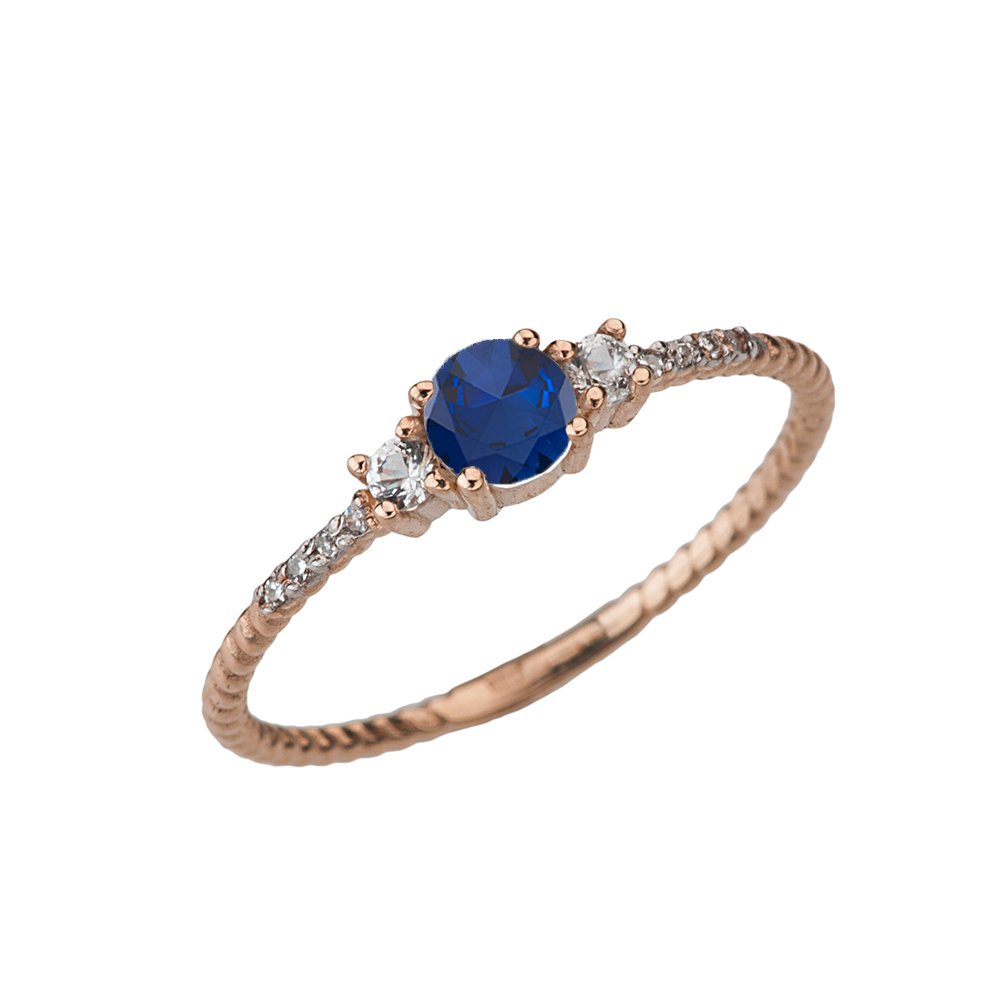 14K Rose Gold Diamond & Solitaire Sapphire Rope Design Engagement Ring for Women - Perfect Proposal, Wedding, Anniversary Gift & Bridal Jewelry