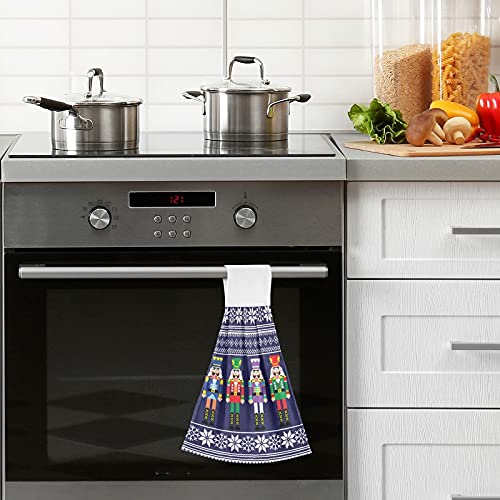 Christmas Nutcrackers Kitchen Towels Set of 2 - Absorbent Snowflake Design Hanging Hand Towels with Loops for Holiday Decor, Winter Kitchen & Bathroom Use - Perfect for Drying Dishes and Festive Home Decorating