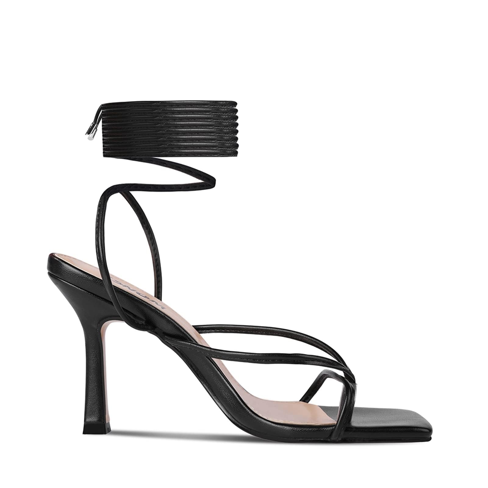 ISNOM Women's Lace Up Stiletto Heels Sandals - Square Toe Open Toe Thong Design for Party, Wedding & Evening Events