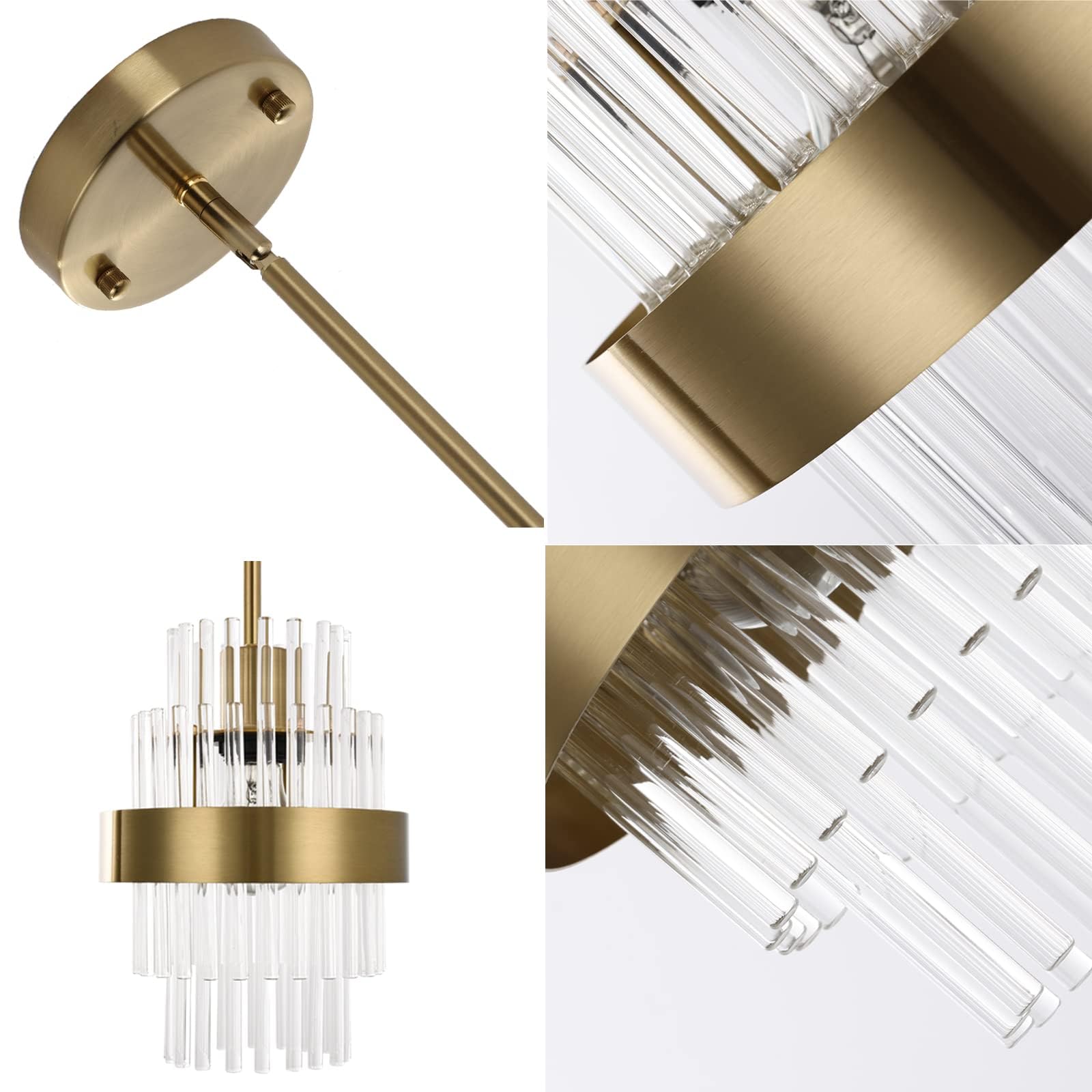 Modern Glass Pendant Light Fixtures - 7 Inch Brass Kitchen Island Lighting (2 Pack) - Adjustable Height for Dining Room, Bar Counter & Home Decor