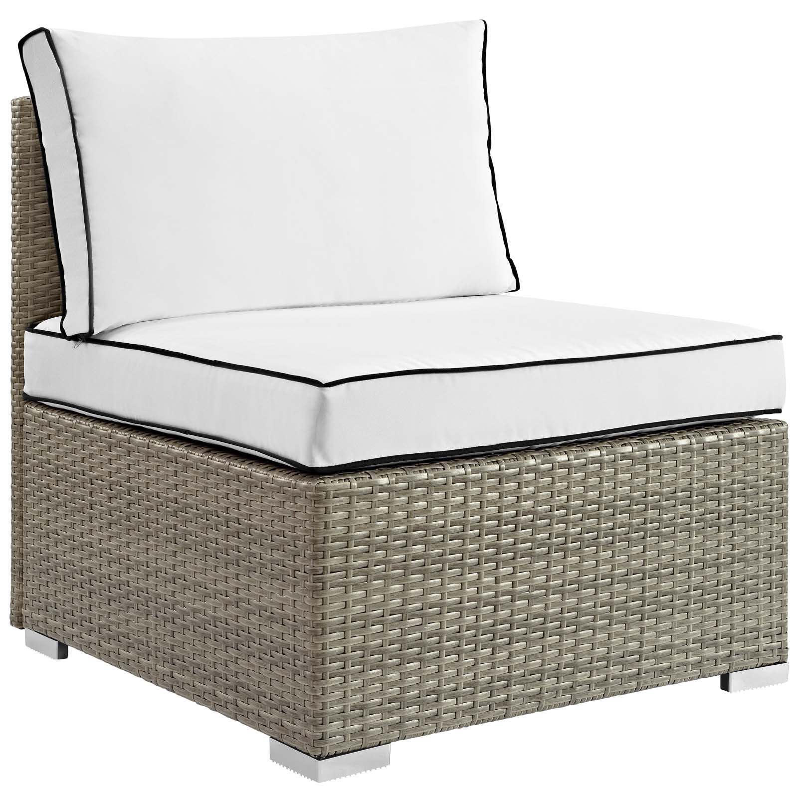 Modway Repose Wicker Rattan Outdoor Patio Armless Sectional Sofa Chair with Cushions - Light Gray White - Perfect for Backyard, Poolside & Garden Relaxation