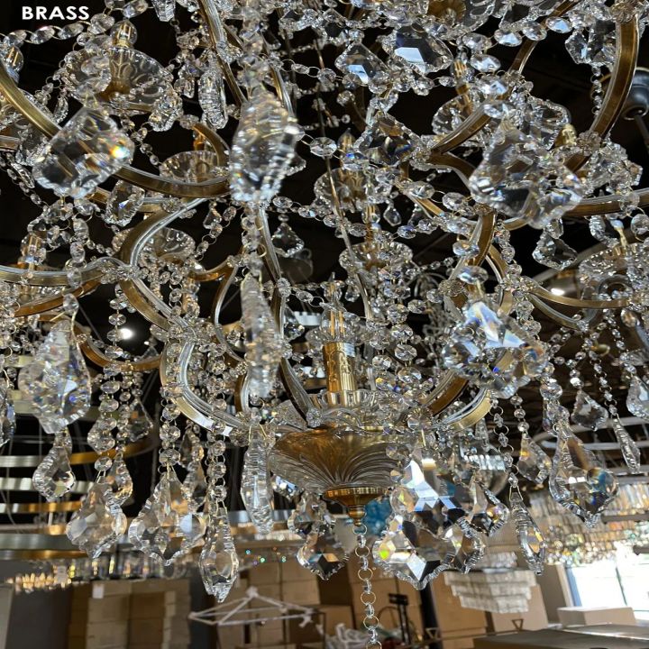 19th Century Rococo Style Iron & Crystal Round Chandelier - 40 Inch Antique Lighting Fixture for Dining Room, Ballroom & Luxury Home Decor