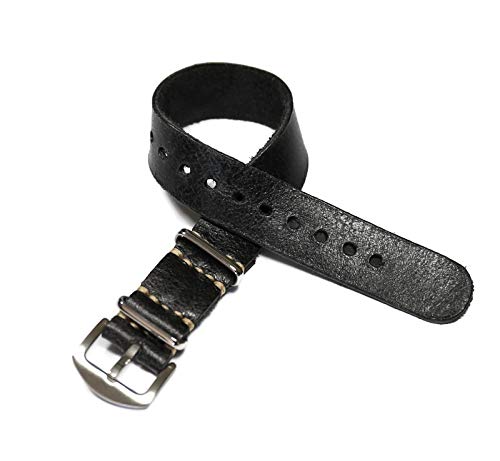 Handmade Black Leather Watch Strap - Distressed Single Pass Band for Men | Perfect Gift & Daily Wear