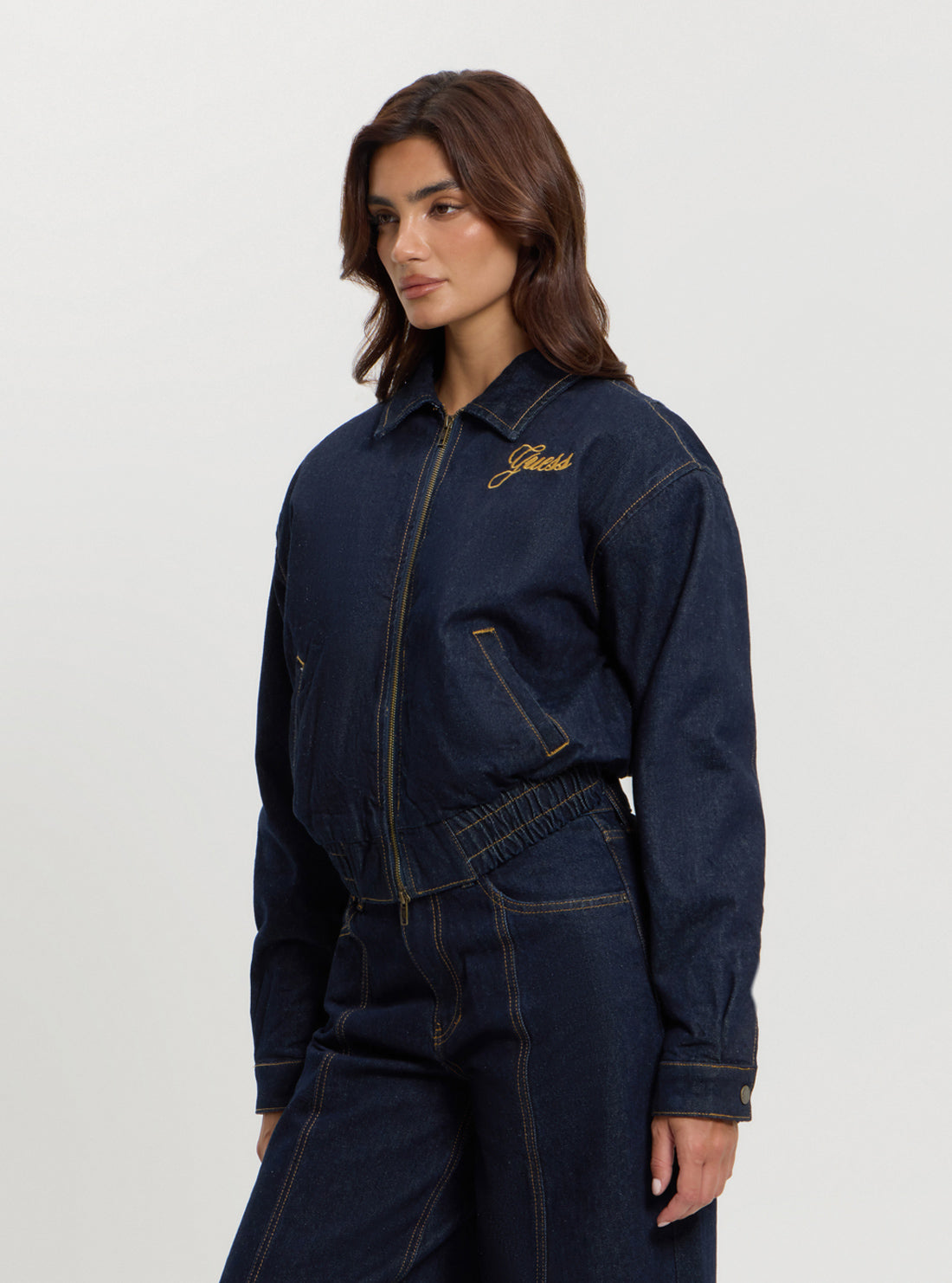 Guess Originals Blue Denim Bomber Jacket for Men - Vintage Style Lightweight Jacket with Front Pockets - Perfect for Casual Outfits, Streetwear & Everyday Wear