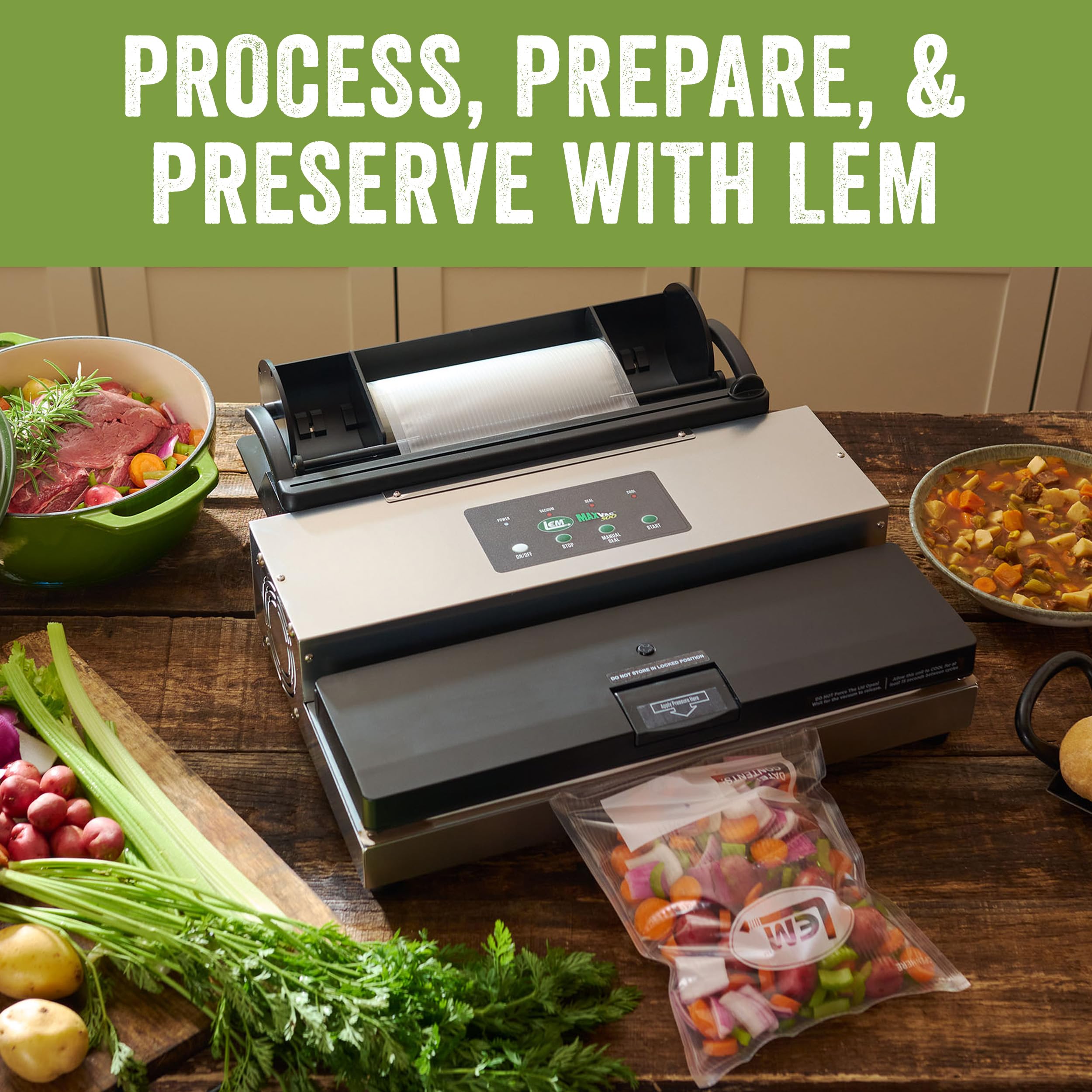 LEM Products MaxVac 500 Aluminum Vacuum Sealer with Removable Bag Holder & Cutter - Silver & Black - Food Preservation for Home, Sous Vide & Meal Prep