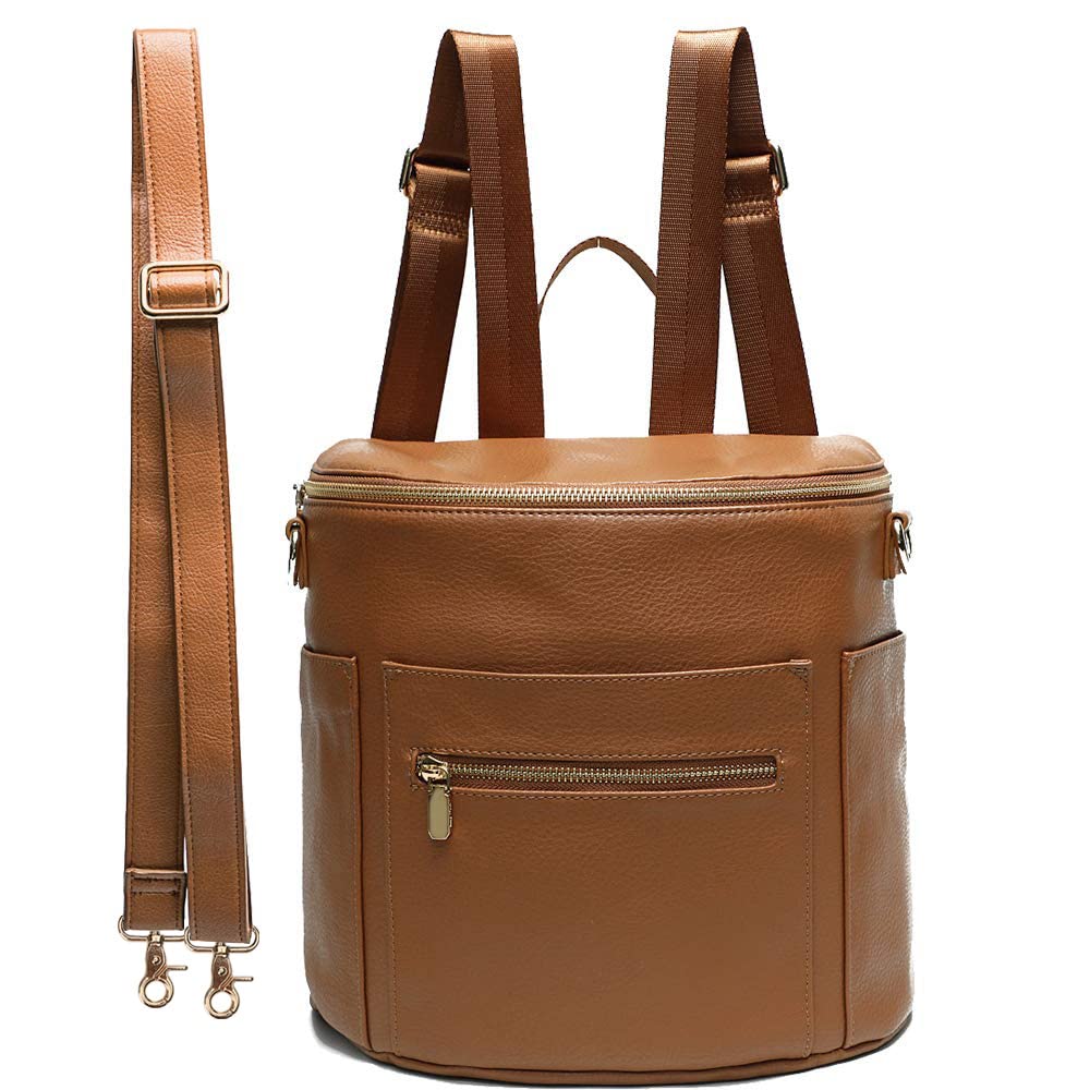 Premium Leather Diaper Backpack with Insulated Bottle Pockets, Hand Sanitizer Holder & Mini Diaper Bag - Stylish Baby Essentials Organizer for Travel, Outings & Parenting On-The-Go