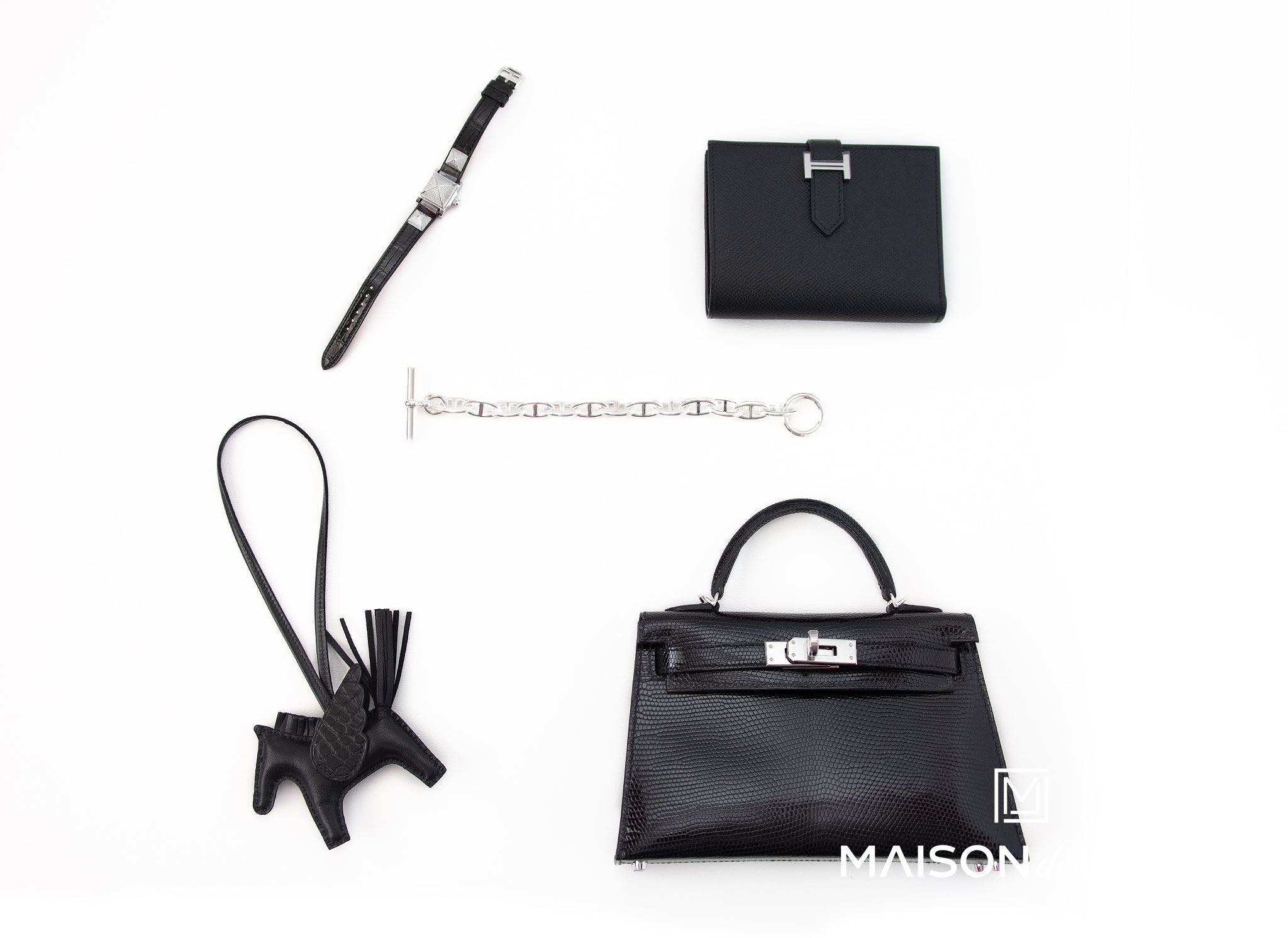 Authentic Hermes Mini Kelly II 20 Bag - Black Lizard Leather with Palladium Hardware | Luxury Crossbody Purse for Women, Perfect for Evening Events & Special Occasions