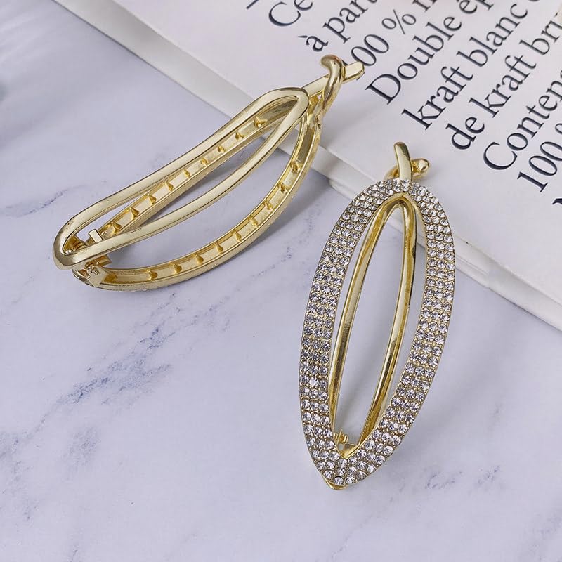 GLITZ & GLAMOUR Fashion Hair Clips for Women & Girls - Thick Hair Barrettes with Beautiful Lines, Retro Classic Large Snap Hair Accessories (Pack of 1) - Perfect for Parties, Weddings & Everyday Style