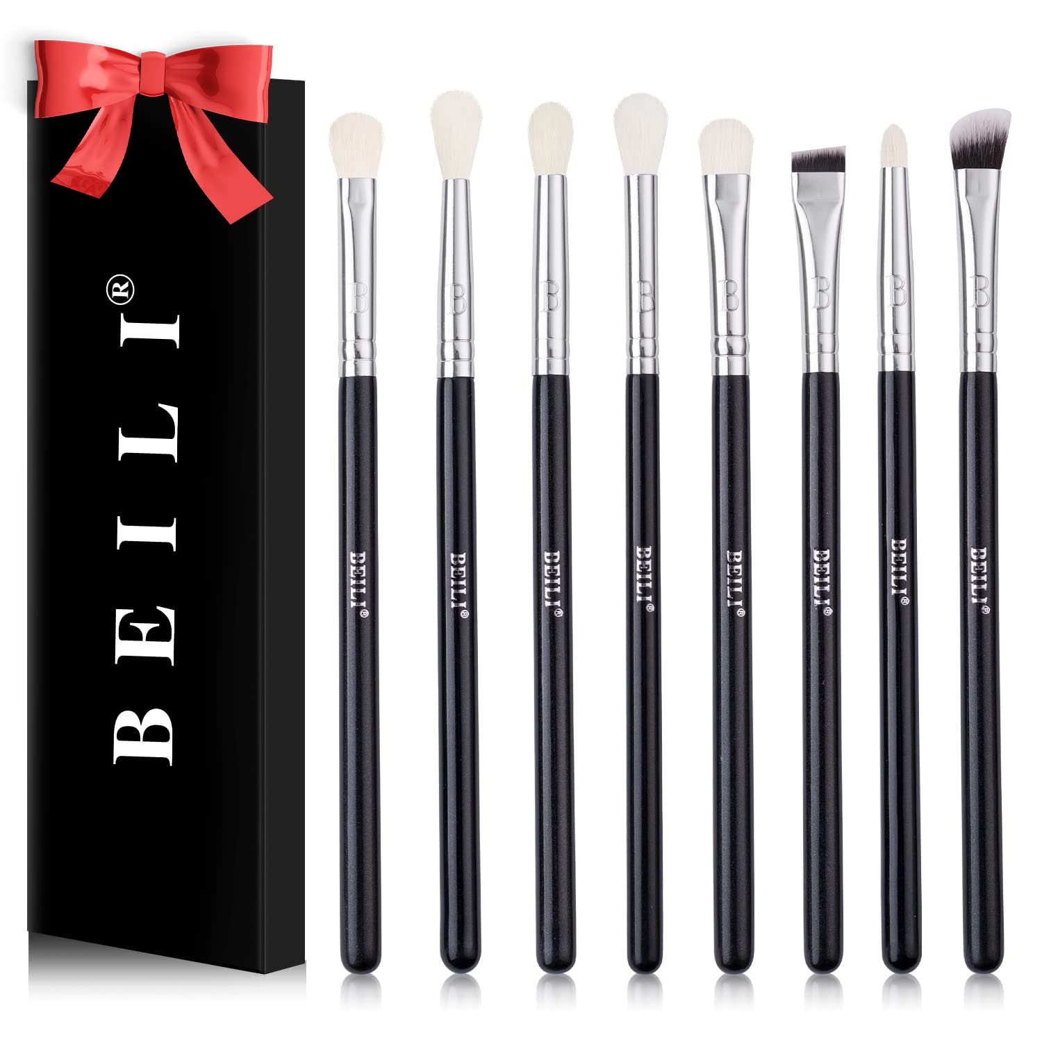 Professional 8-Piece BEILI Eyeshadow Brush Set - Soft Natural Goat Hair Blending Brushes for Eyelids & Eye Makeup | Perfect for Daily Use, Travel & Professional Makeup Artists
