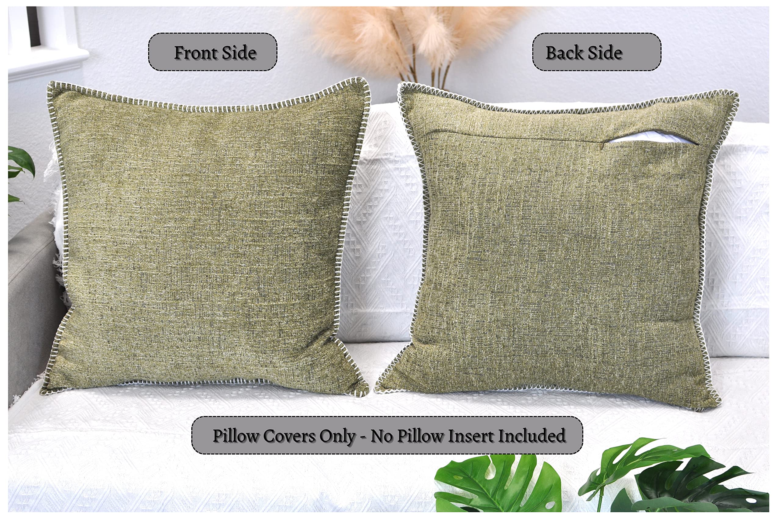 2-Pack 26x26 Inch Light Olive Green Extra Large Throw Pillow Covers - Soft Cozy Square Euro Pillow Cases for Couch, Sofa & Bed - Modern Oversized Decorative Euro Shams for Living Room, Bedroom & Home Decor