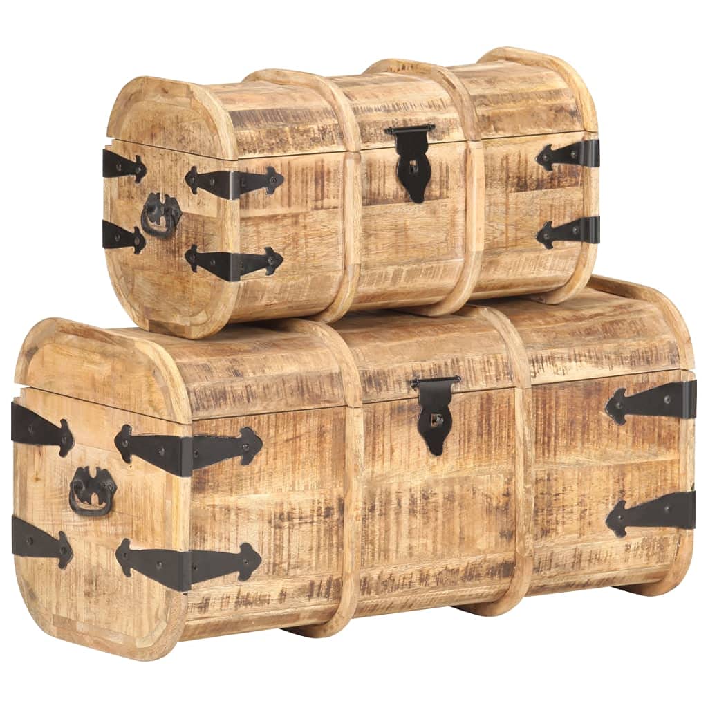 CHARMMA 2-Piece Solid Mango Wood Storage Chest Set - Handcrafted Wooden Trunk for Bedroom, Living Room & Nursery Organization