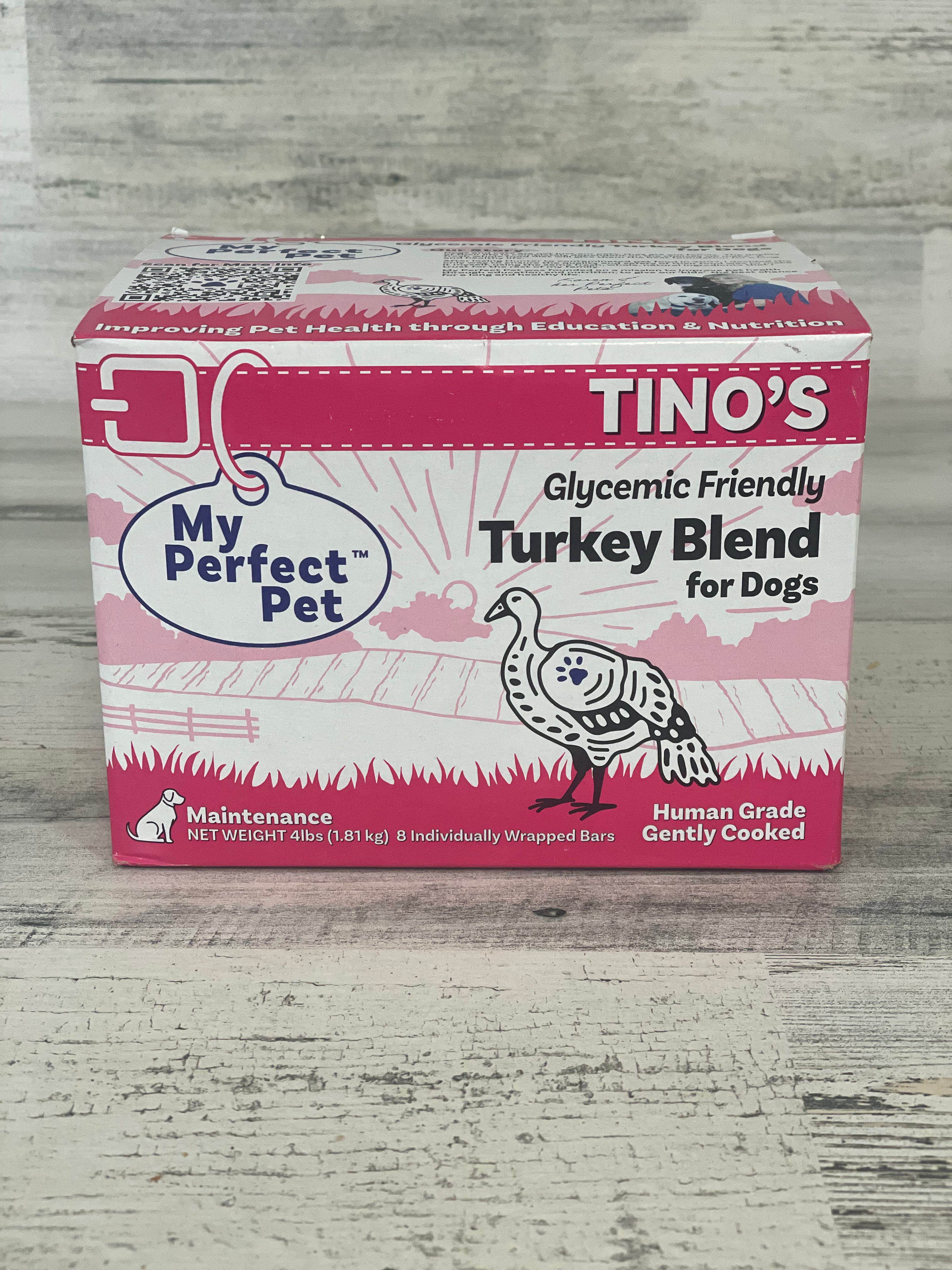 My Perfect Pet Tino's Turkey Frozen Low Glycemic Turkey Dog Food - Grain-Free Healthy Treat for Dogs with Sensitive Stomachs - Perfect for Weight Management & Diabetic Dogs