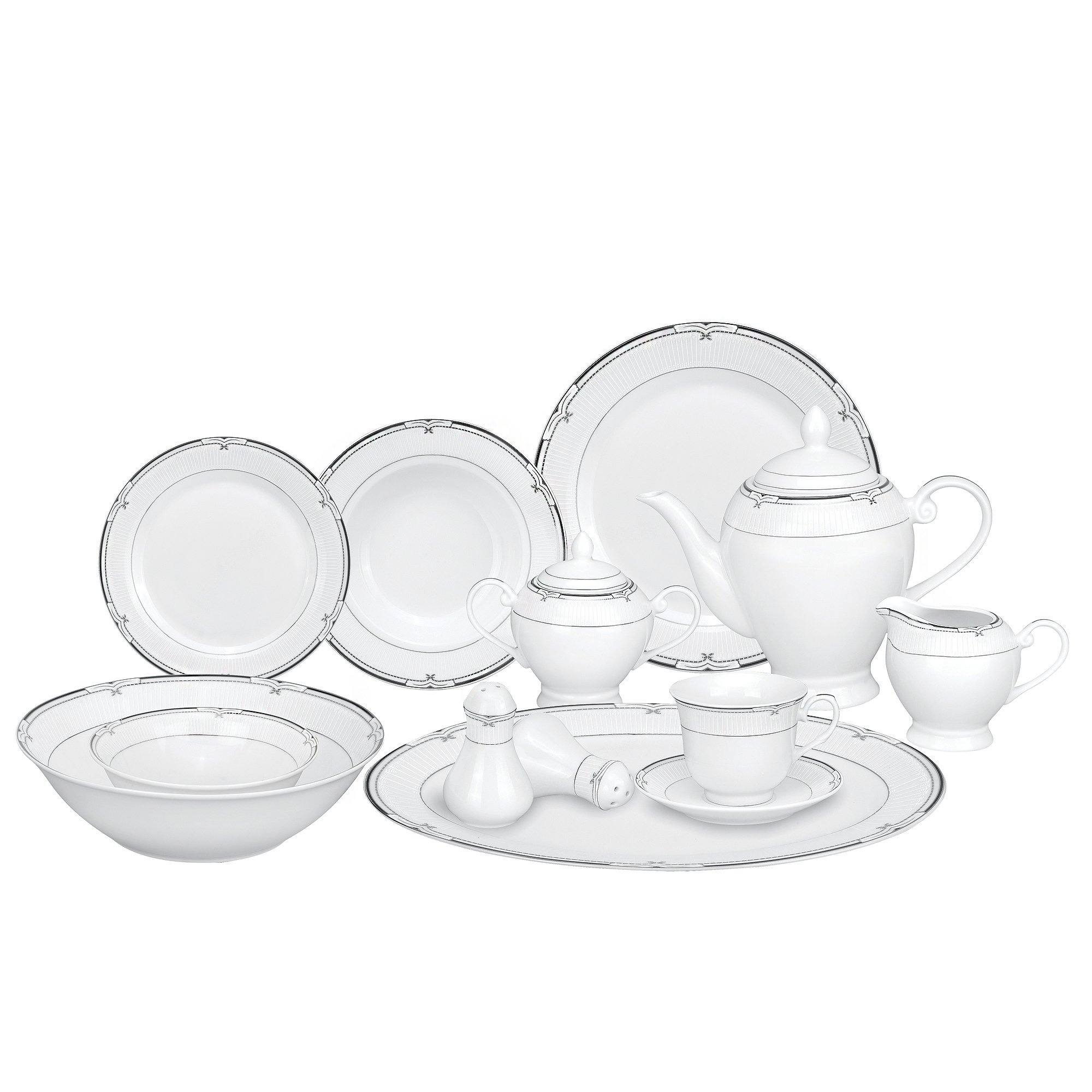 Lorren Home Trends 57-Piece Porcelain Dinnerware Set - Rio Collection, Service for 8 People, Elegant Dinner Plates, Bowls & Cups - Perfect for Family Dinners, Holiday Entertaining & Restaurant Use