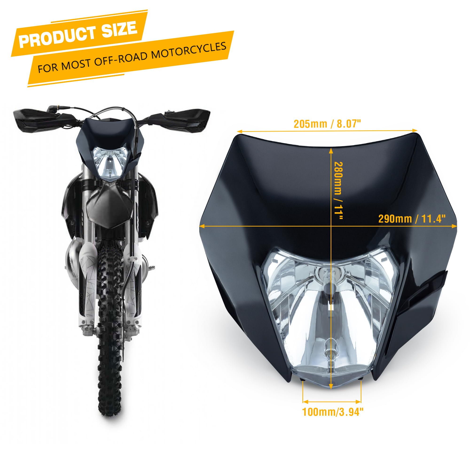 Universal H4 Dirt Bike Headlight - Black Mask Motorcycle Headlamp for Pit Bikes & Off-Road Riding | Night Trail & Adventure Use