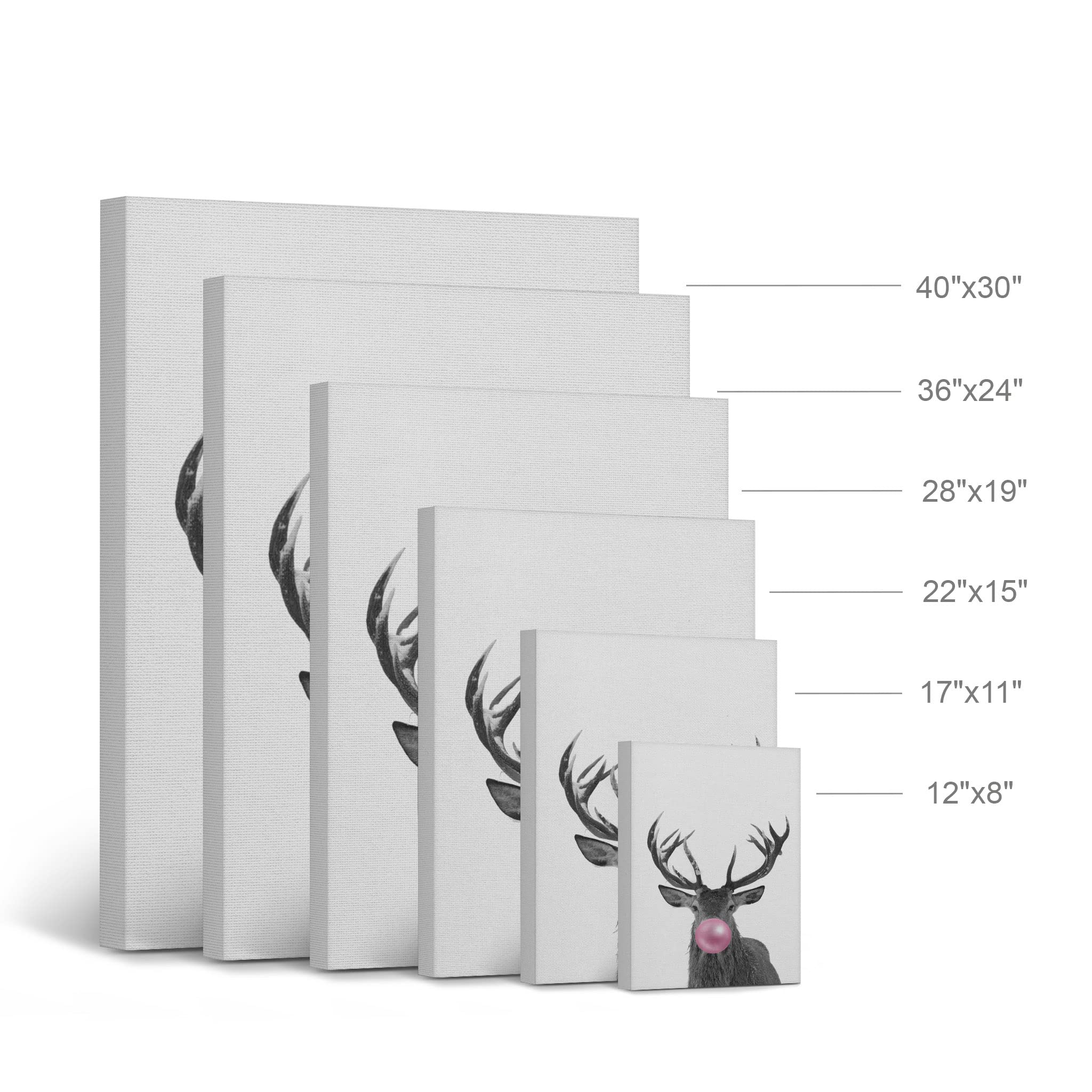 Smile Art Design Reindeer Animal Decor Bubble Gum Art Pink Canvas Print - Black and White Wall Art for Kids, Nursery Room Decor - Made in USA (40x30 Inches, Rolled) - Perfect for Baby Showers, Children's Bedrooms & Playrooms