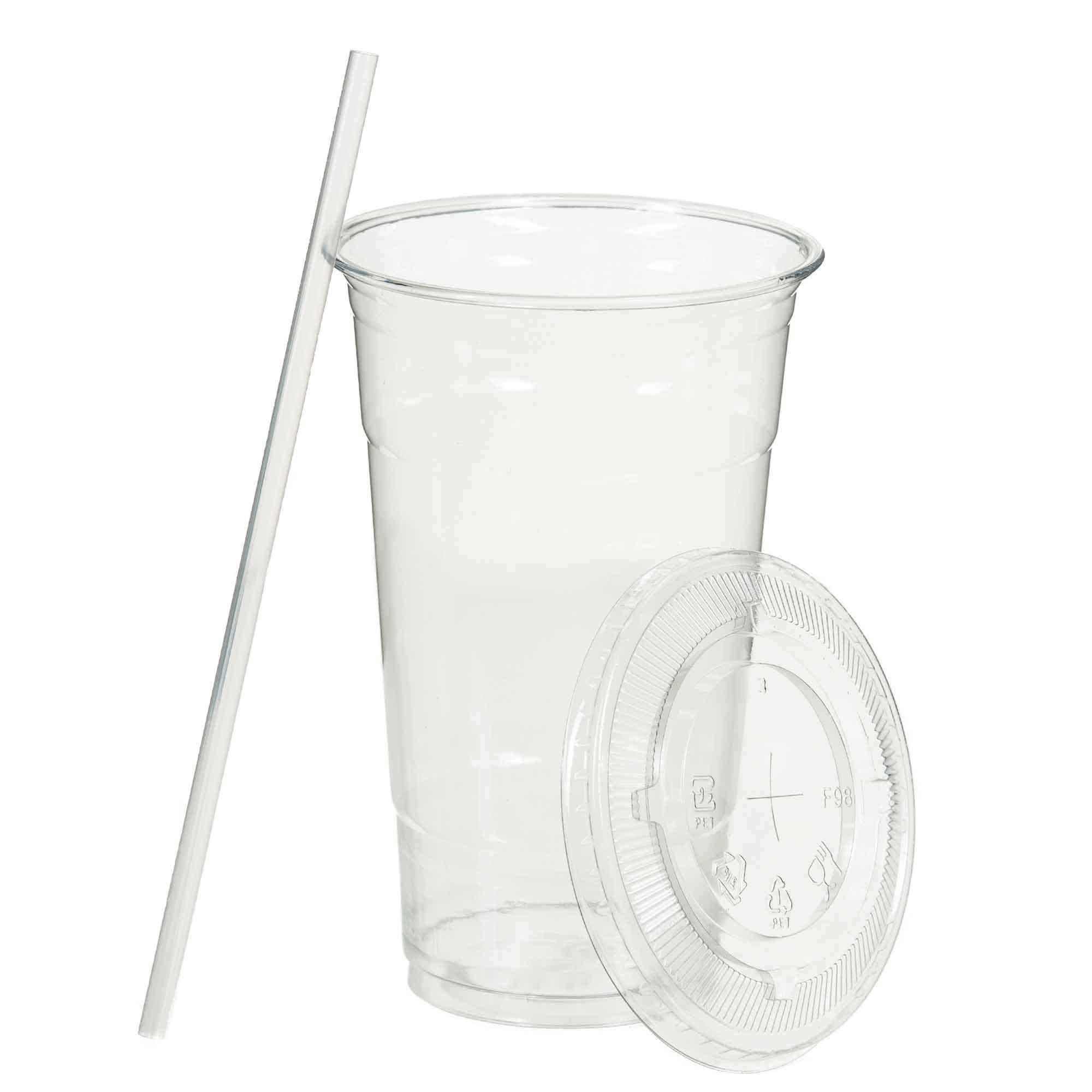 SafeWare Disposable 16oz Clear Plastic Cups with Flat Lids & Straws - 400 Sets (4 Boxes of 100) - Perfect for Parties, Picnics, BBQs, and Outdoor Events