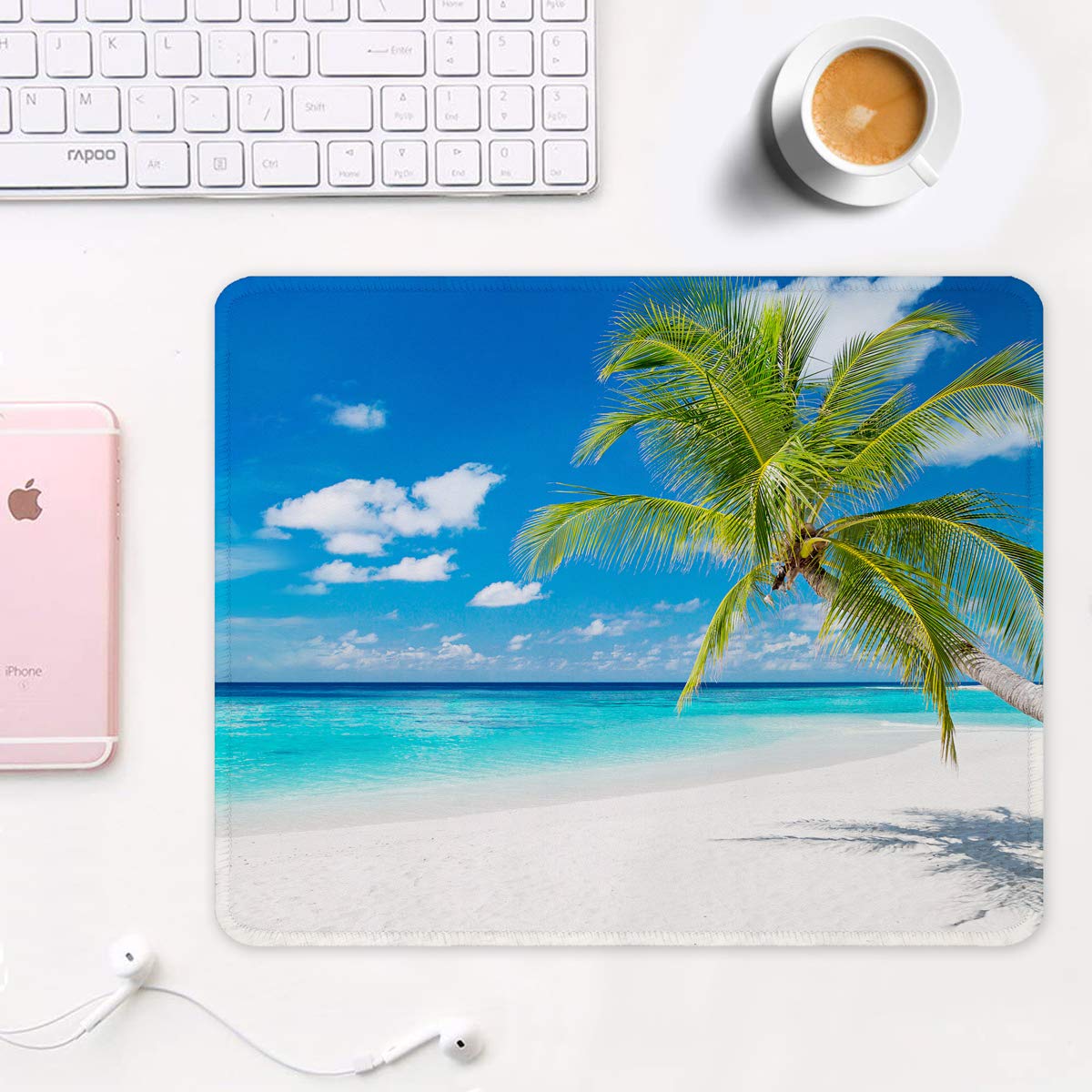 Premium Non-Slip Mouse Pad 12x10 Inch - Thick Rubber Gaming Mouse Mat with Stitched Edges & Waterproof Design - Cute Beach Pattern for Office, Computer, Work & Gaming - Perfect for Home, Office & Gaming Setups