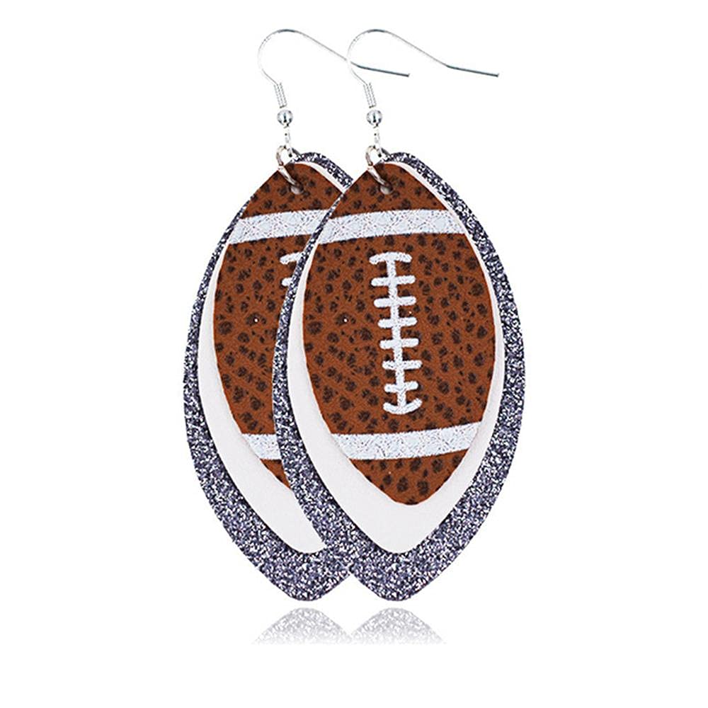 Football Earrings for Women - Glitter Faux Leather Dangle Earrings | Lightweight Teardrop Football Jewelry | Perfect for Game Day, Sports Parties & Football Fan Gifts