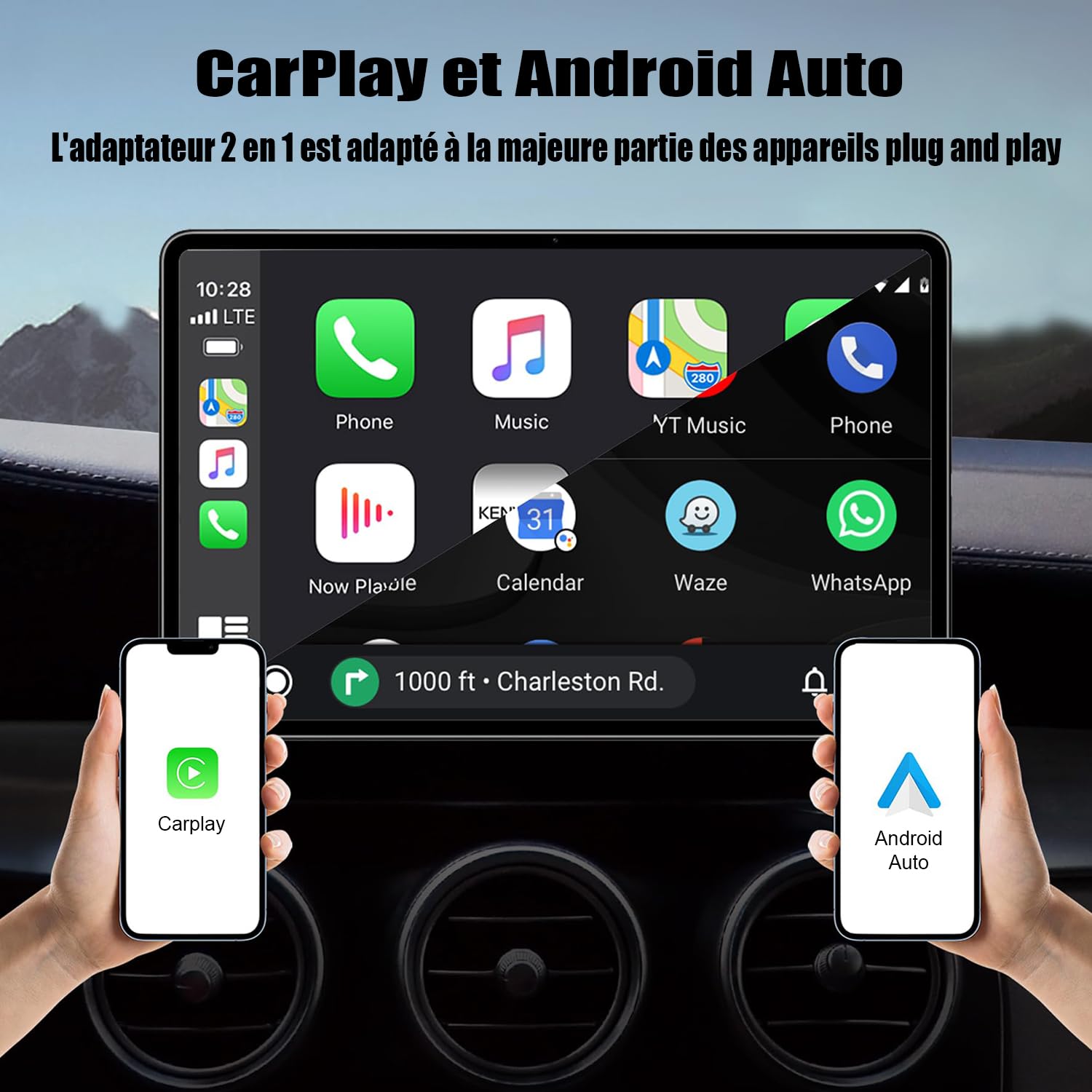 2024 Wireless CarPlay & Android Auto Adapter - 2-in-1 Dongle Converts Wired to Wireless, Plug & Play for iOS 10+/Android 11+ - Perfect for Tesla, BMW, Toyota & More - Enjoy Hands-Free Navigation & Music Streaming on Your Commute