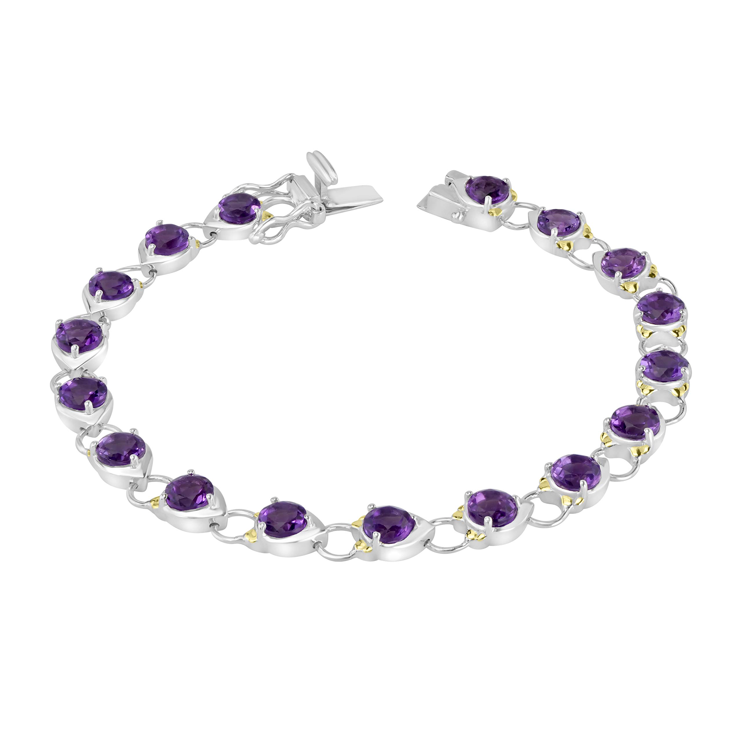 Women's Sterling Silver Amethyst Leaf Bracelet | Round Birthstone Jewelry Gift for Birthday, Wedding & Anniversary | Perfect for Everyday Wear, Special Occasions & Gift Giving