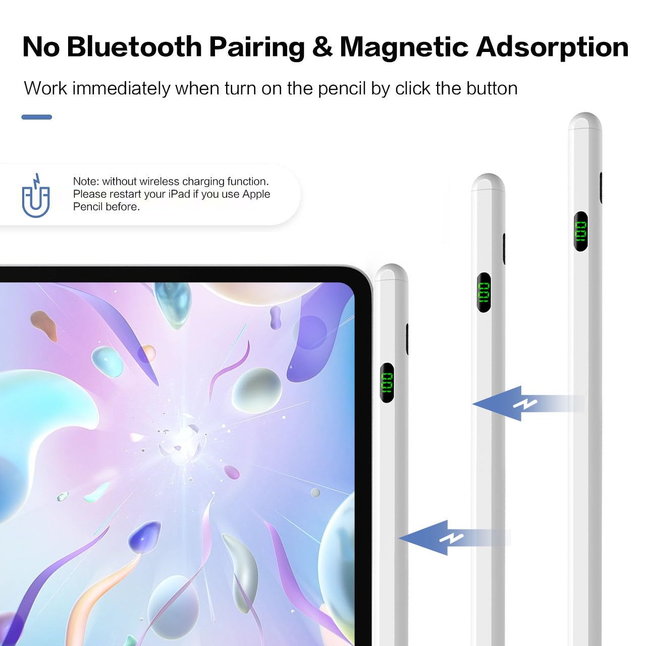 Premium Stylus Pen for iPad Pro & Air (13/12.9/11 inch) - Magnetic Attachment, Battery Indicator & Palm Rejection Technology - Perfect for Digital Art, Note Taking & Professional Work