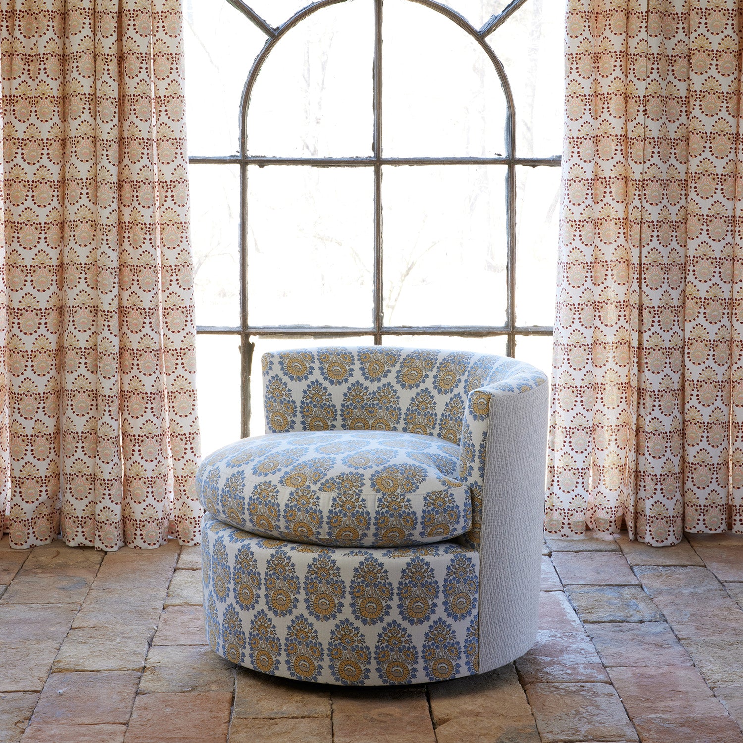 Round Swivel Chair - Lanka Marigold & Natesh Gray - 360° Rotating Modern Accent Chair for Living Room, Bedroom, or Office