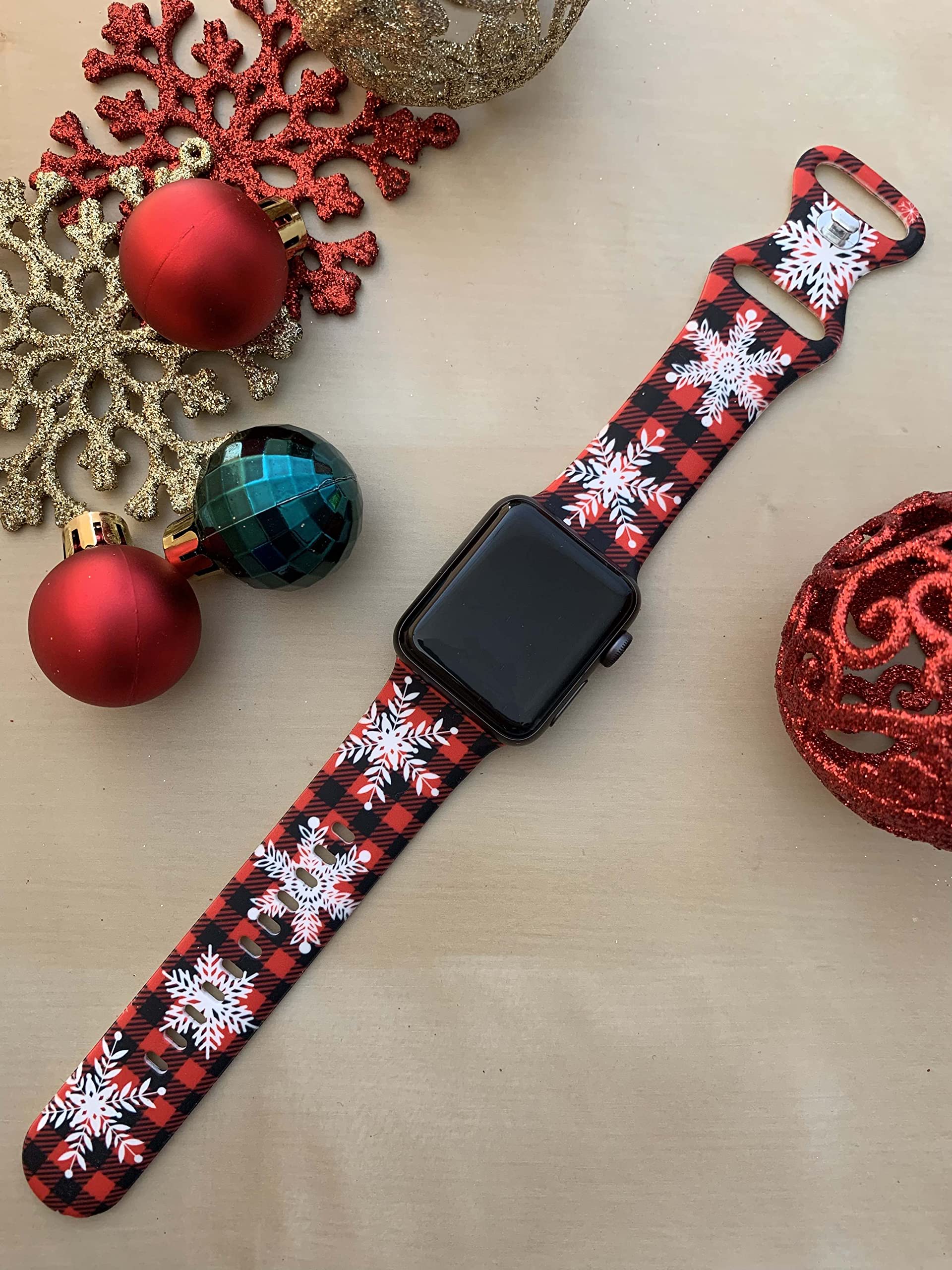 Christmas Holiday Sport Bands for Apple Watch 38mm 40mm 41mm - Durable Silicone Floral Design for Women & Men - Compatible with All iWatch Series - Perfect for Workouts, Running & Holiday Gifts