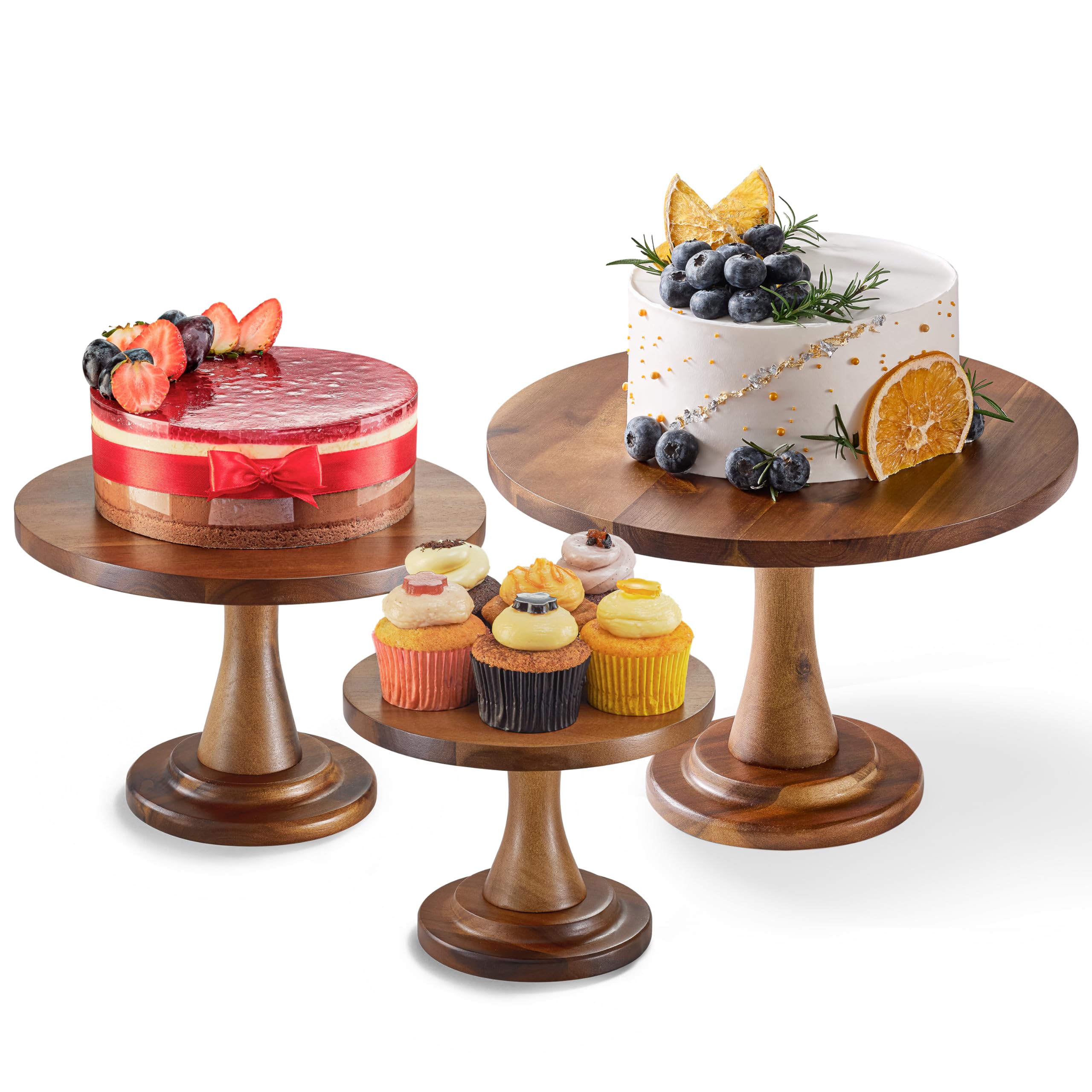3-Tier Acacia Wood Cake Stand Set - Rustic Farmhouse Cupcake Stand for Weddings, Birthdays & Parties - Durable Wooden Dessert Display for Restaurants, Bakeries & Home Entertaining - Perfect for Cakes, Cupcakes, Pastries & Sweet Treats