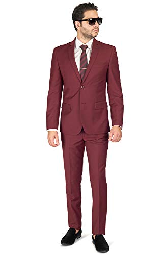 AZAR MAN Slim Fit 2 Button Burgundy Notch Lapel Mens Suit 8028-58 | Premium Business & Wedding Attire for Formal Events & Office Wear