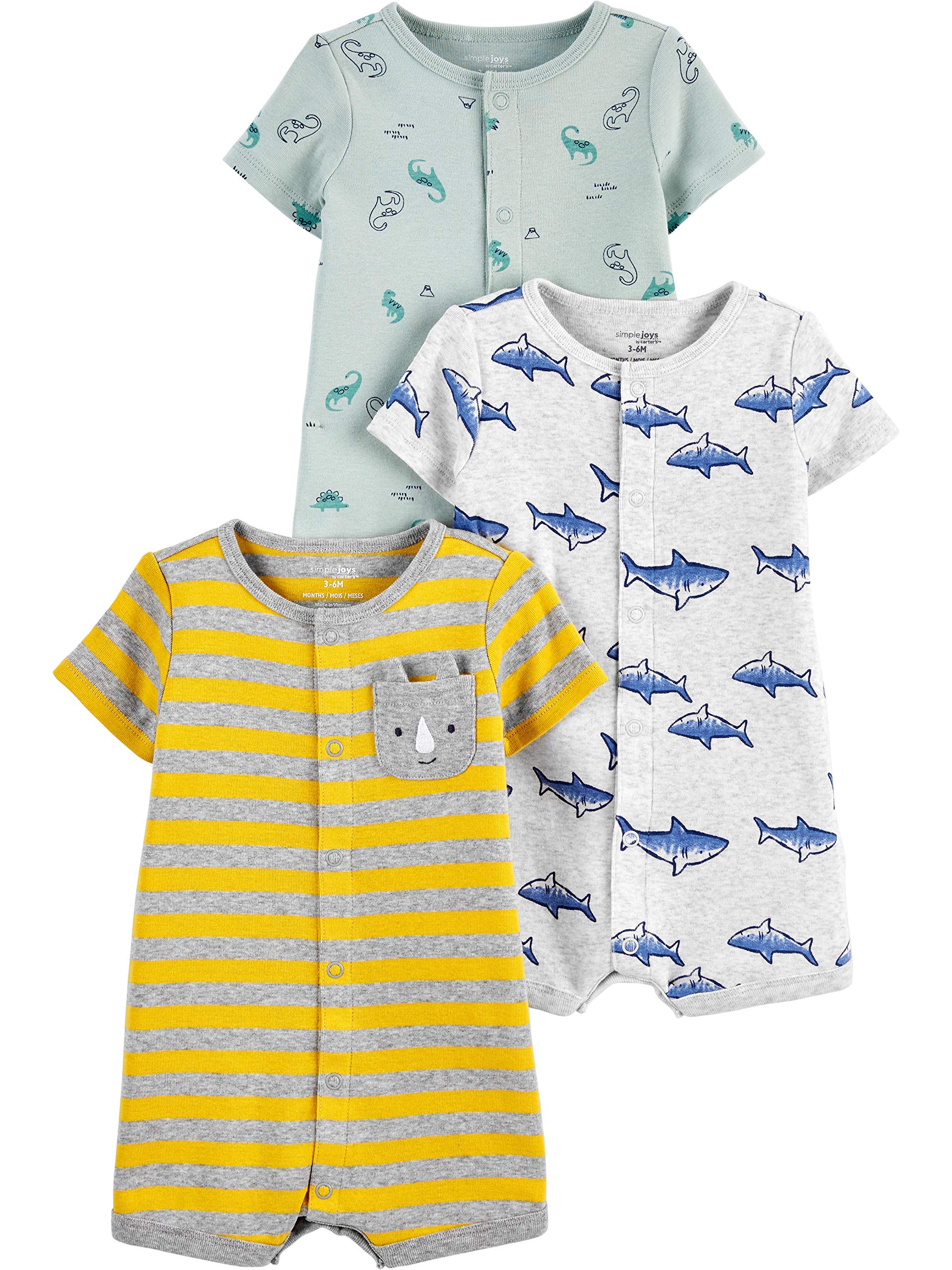 Simple Joys by Carter's Baby 3-Pack Snap-up Rompers - Soft Cotton Onesies for Newborns & Infants - Perfect for Playtime, Daycare & Family Outings