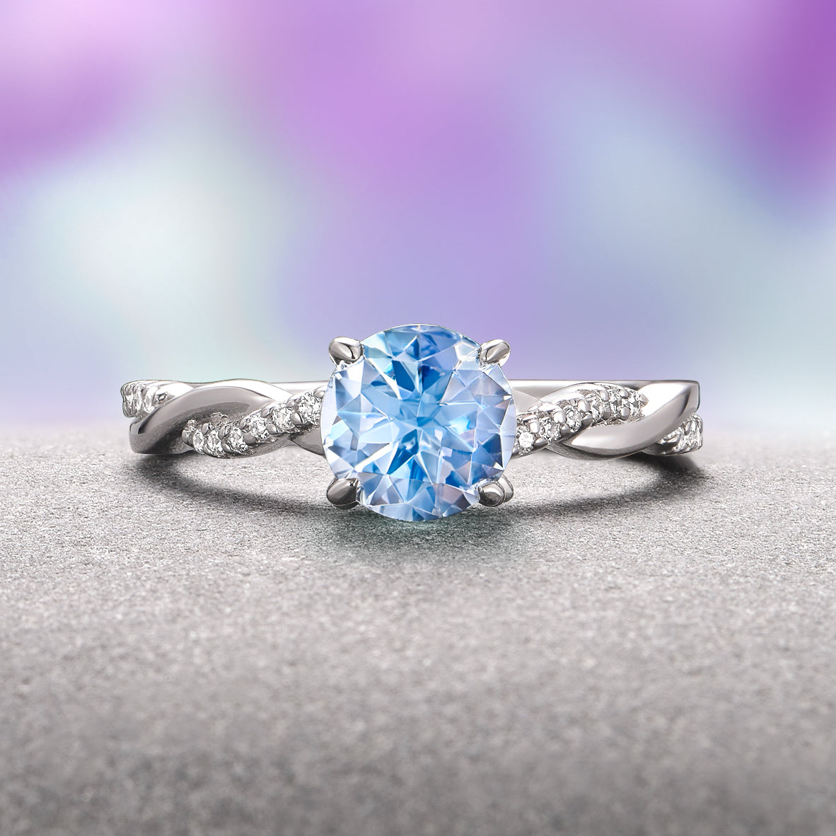 Sophia Twisted Vine Aquamarine Ring - Sterling Silver Jewelry for Women, Elegant Birthstone Gift for March, Perfect for Weddings & Special Occasions