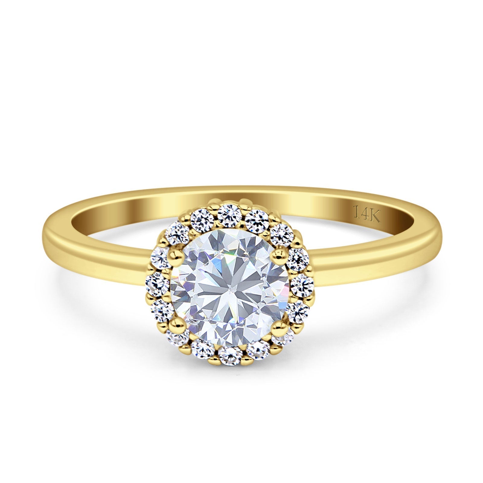 14K Yellow Gold Art Deco Halo Round Cubic Zirconia Engagement Ring for Women - Vintage Inspired Wedding Band, Anniversary Gift for Her - Perfect for Proposals, Bridal Jewelry & Special Occasions