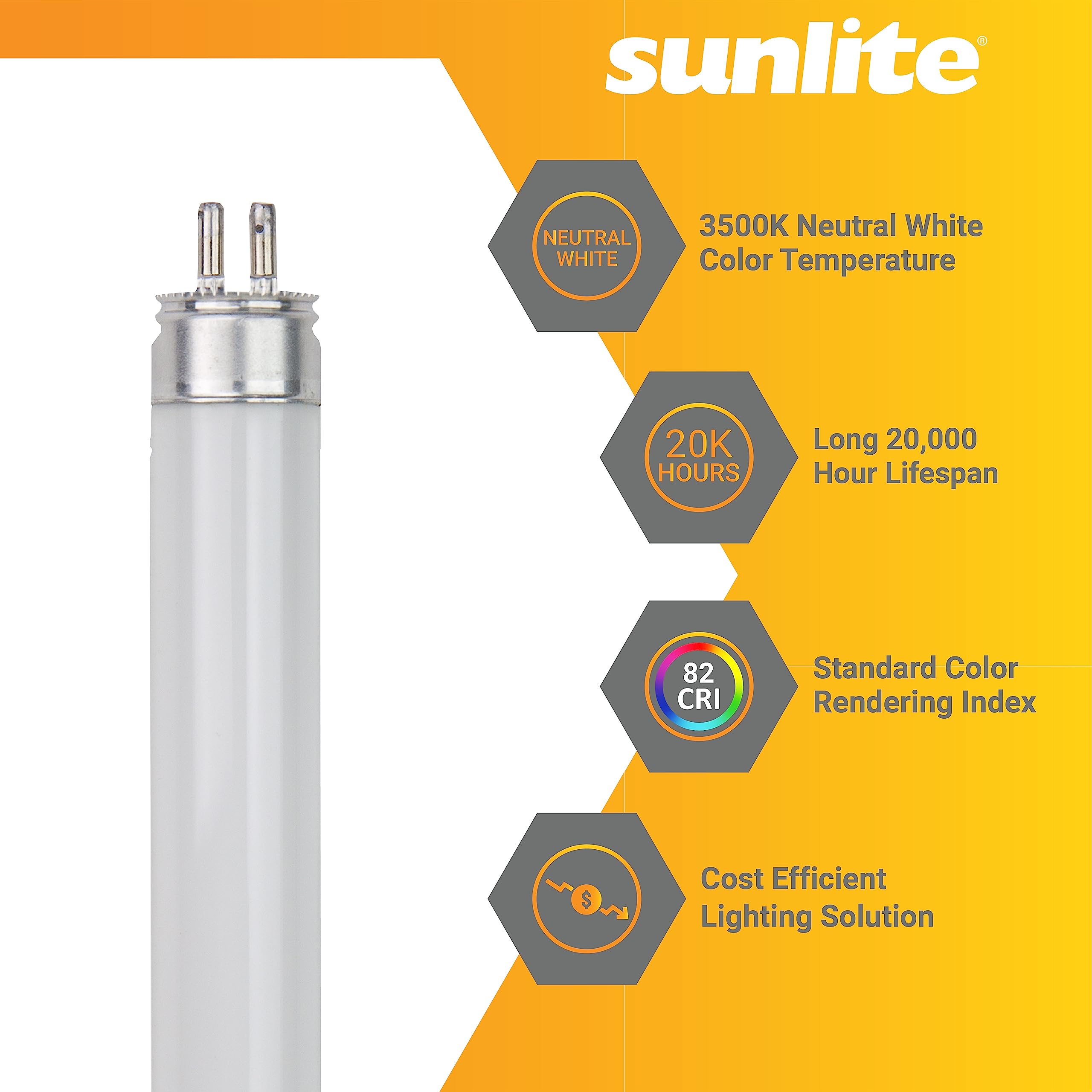 Sunlite 30387 F35T5/835 35W T5 Linear Fluorescent Tube - 5 Foot, 3100 Lumens, 3500K Neutral White, G5 Bi-Pin Base, ROHS Compliant (40 Pack) - Ideal for Office Lighting, Warehouse, and Commercial Spaces