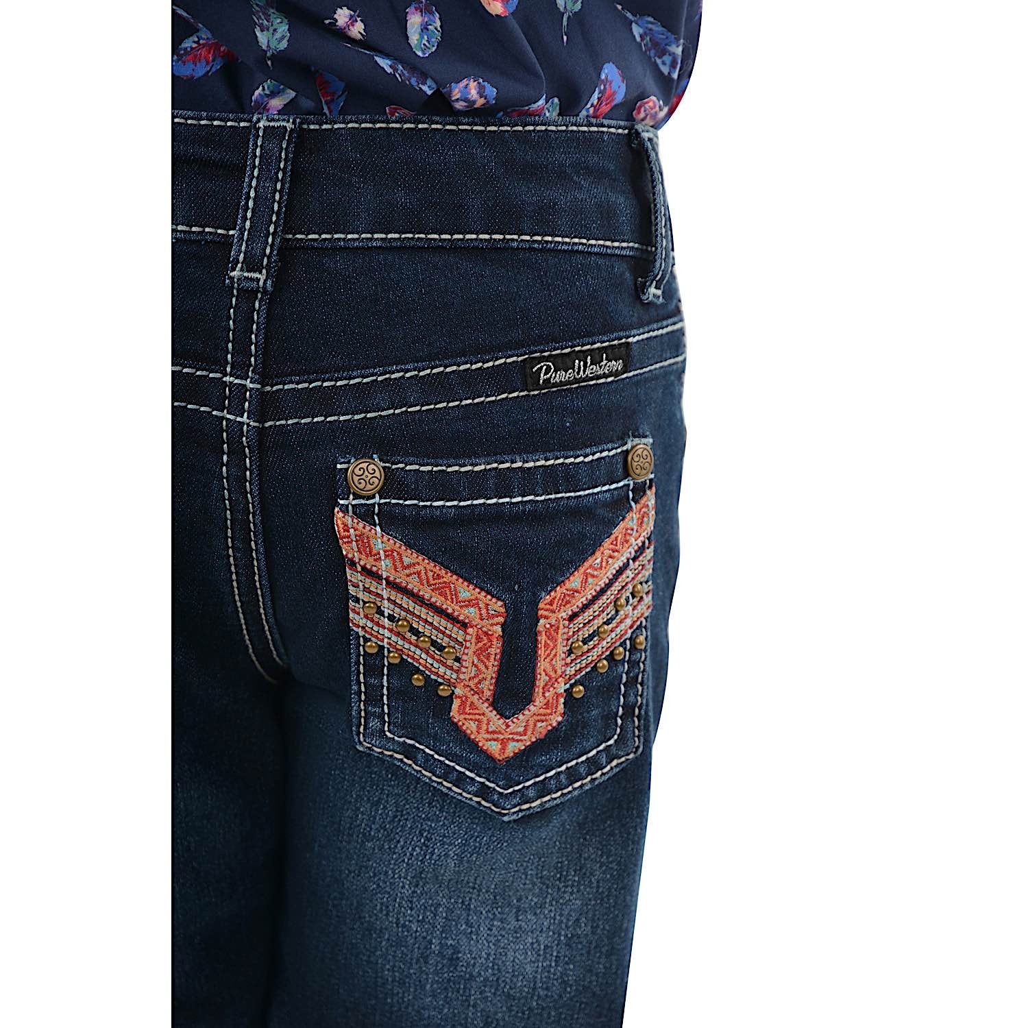 Pure Western Girls Aztec Bootcut Jeans in Darkest Night Wash - Perfect for Cowgirl Fashion and Casual Outfits